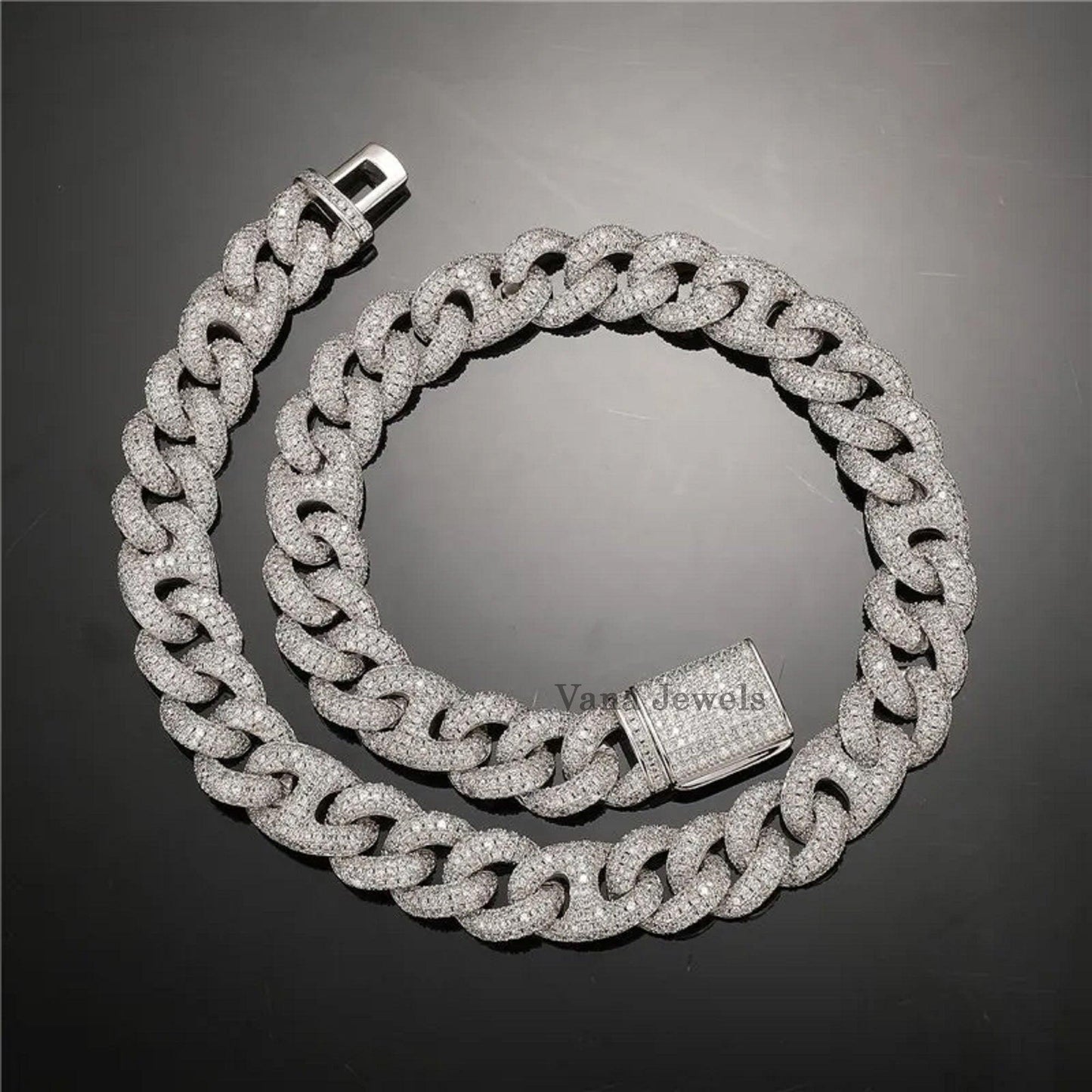 16MM VVS Moissanite Diamond 925 Sterling Silver Iced Cuban link chain - Vana Jewels