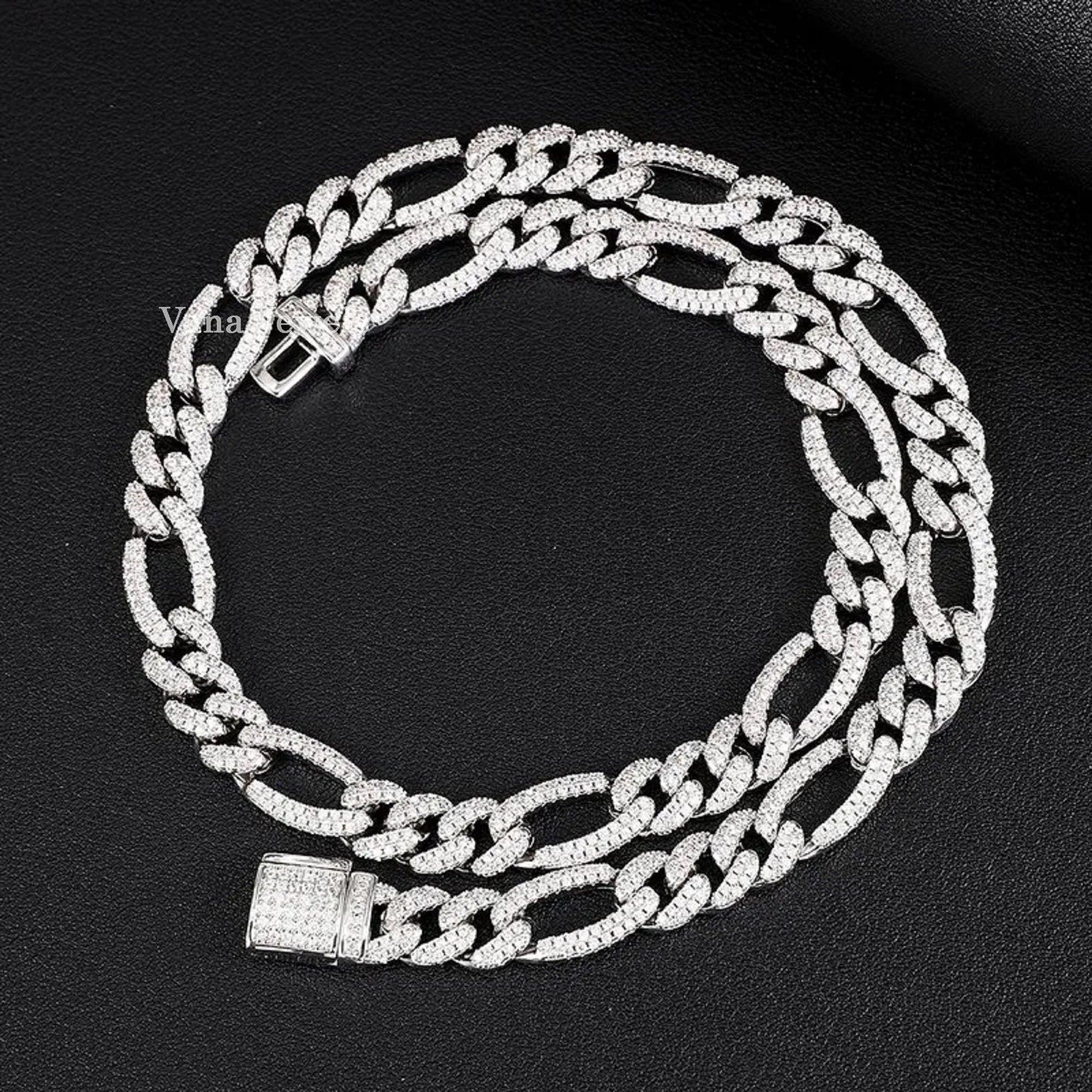 10MM Two Row Diamond Cuban Link Chain Hip Hop Sterling Silver Moissanite Men's Chain - Vana Jewels