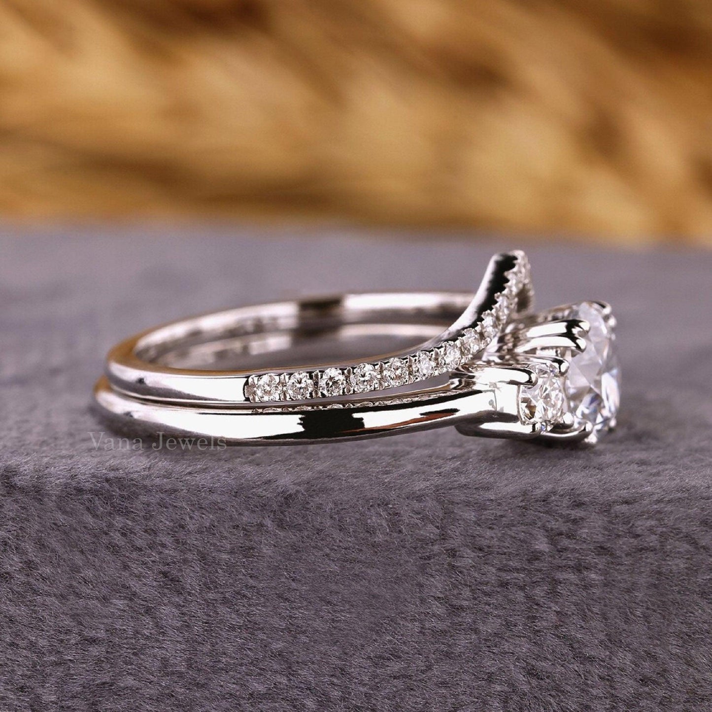 Round Trilogy Diamond Engagement Ring Set - Vana Jewels