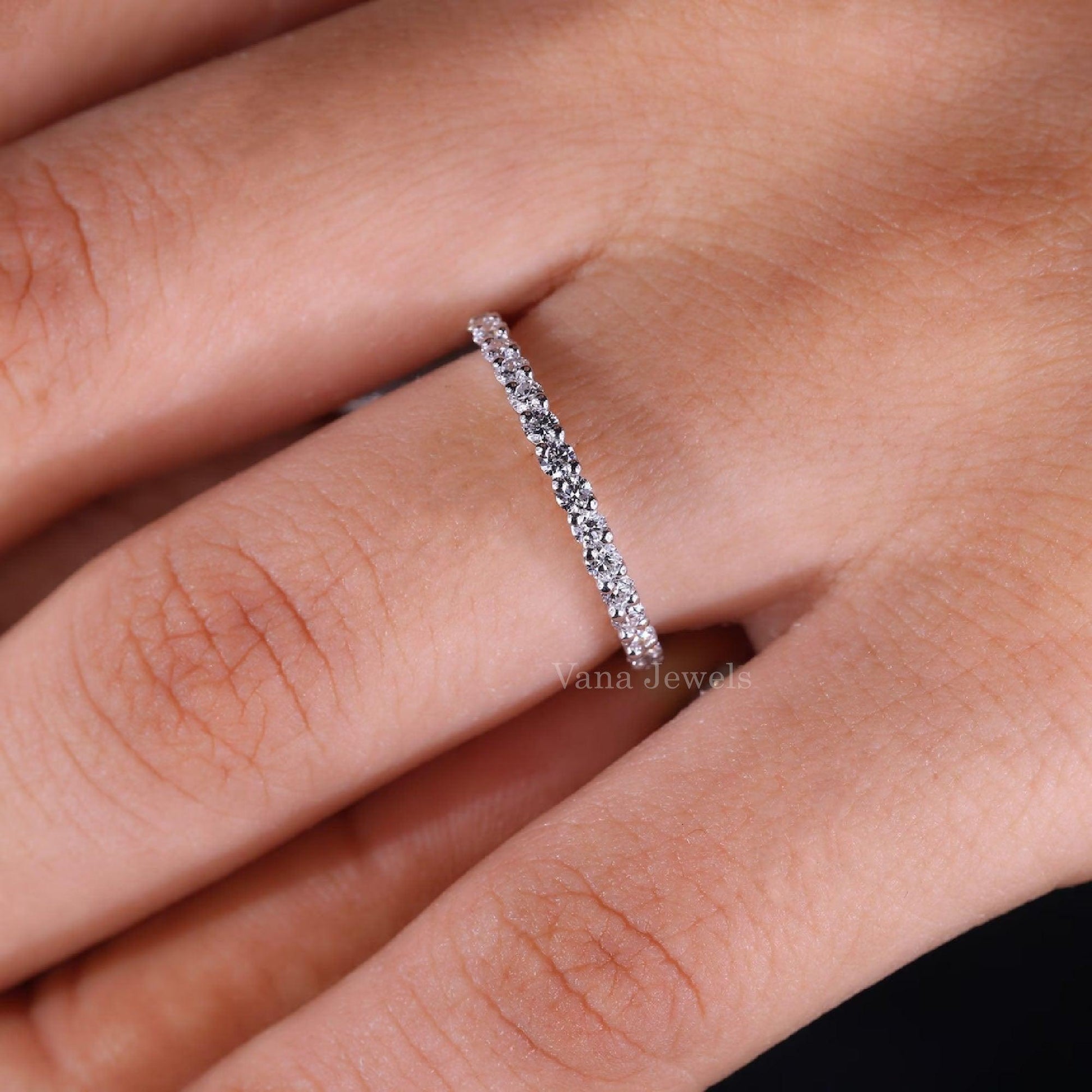 1.80 MM Round Cut Lab Grown Diamond Stackable Wedding Band - Vana Jewels