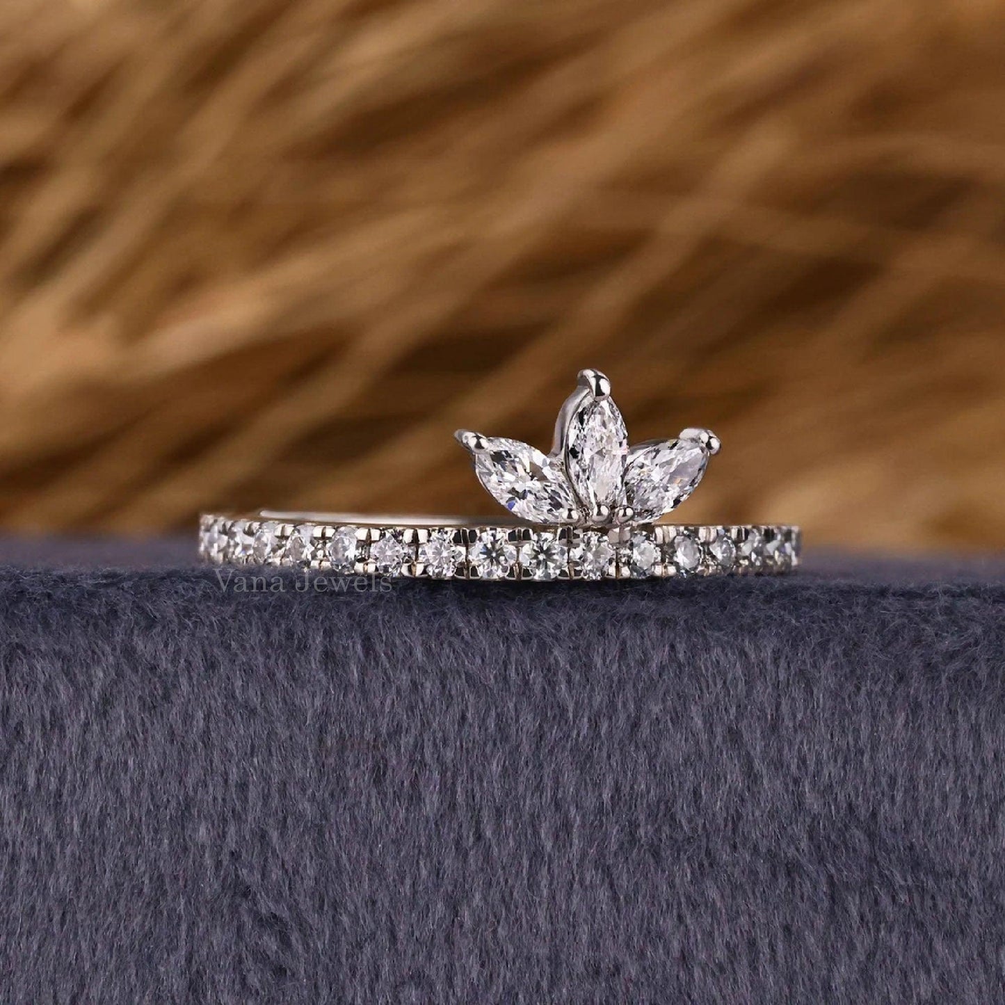 Marquise Lab Created Diamond Tiara Wedding Band - Vana Jewels