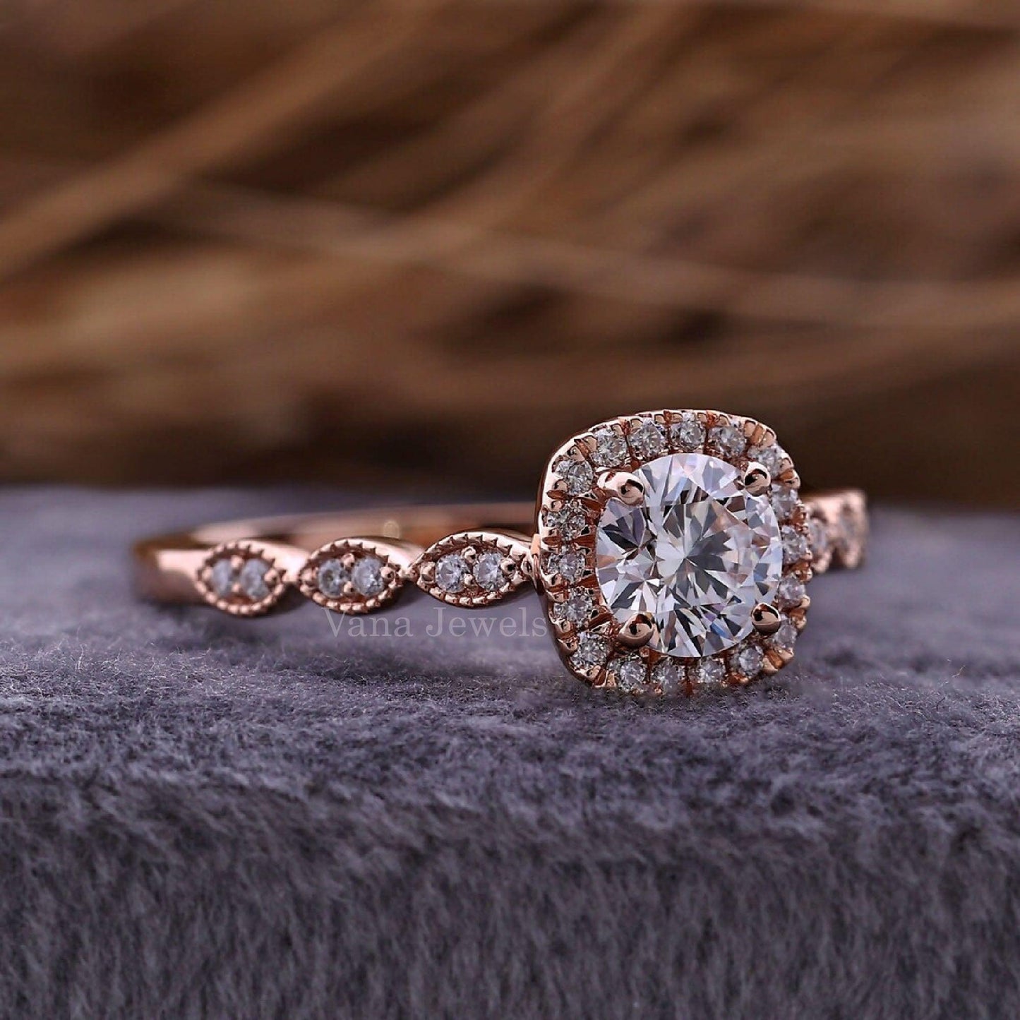 Round Lab Grown Diamond Halo | Pave Engagement Ring - Vana Jewels