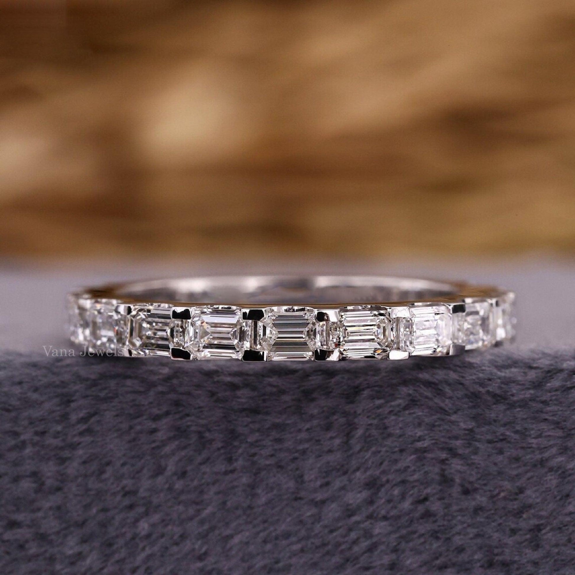 Emerald Cut Lab Grown Diamond 3/4 Eternity Wedding Band - Vana Jewels