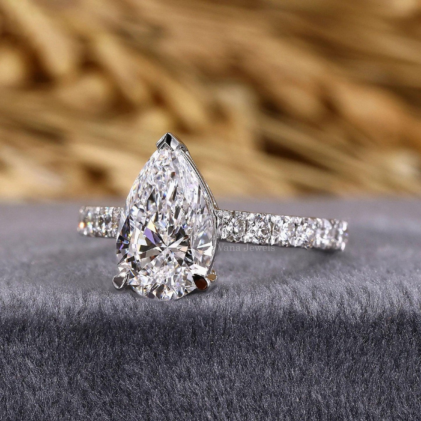 Pear Shaped Lab Grown Diamond Pave Engagement Ring - Vana Jewels