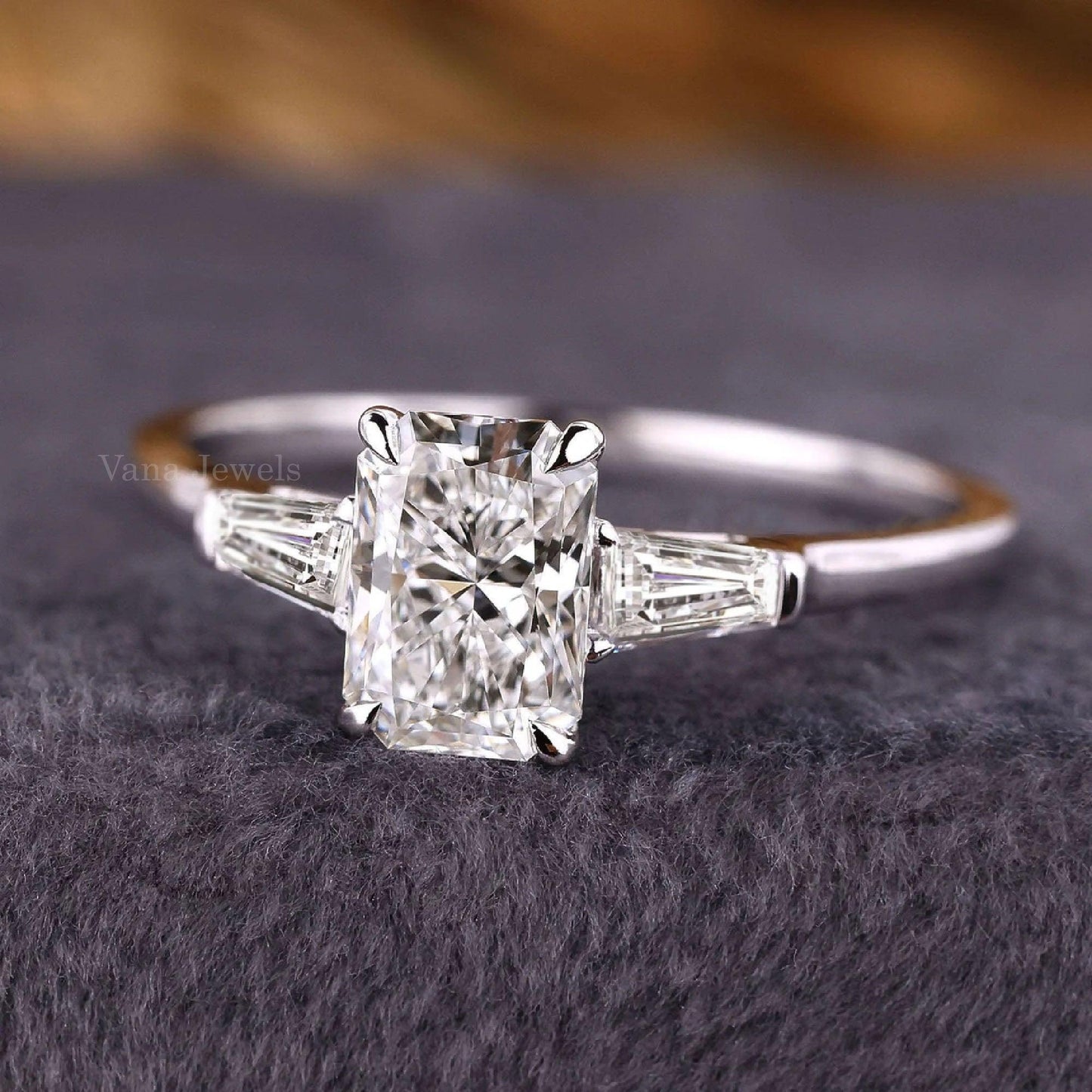 Radiant Cut Three Stone Lab Created Diamond Wedding Ring - Vana Jewels