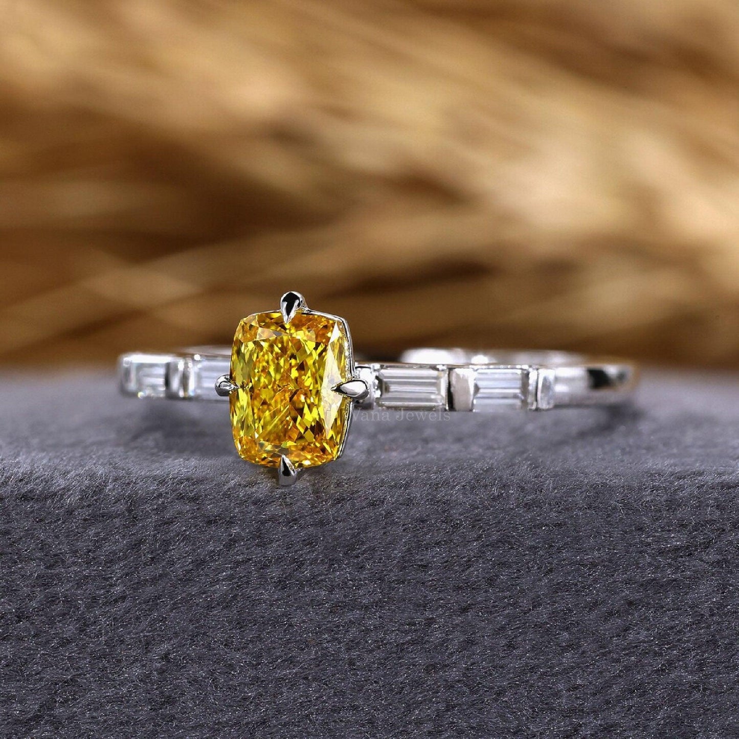 Cushion Cut Yellow Lab Grown Diamond Engagement Ring - Vana Jewels