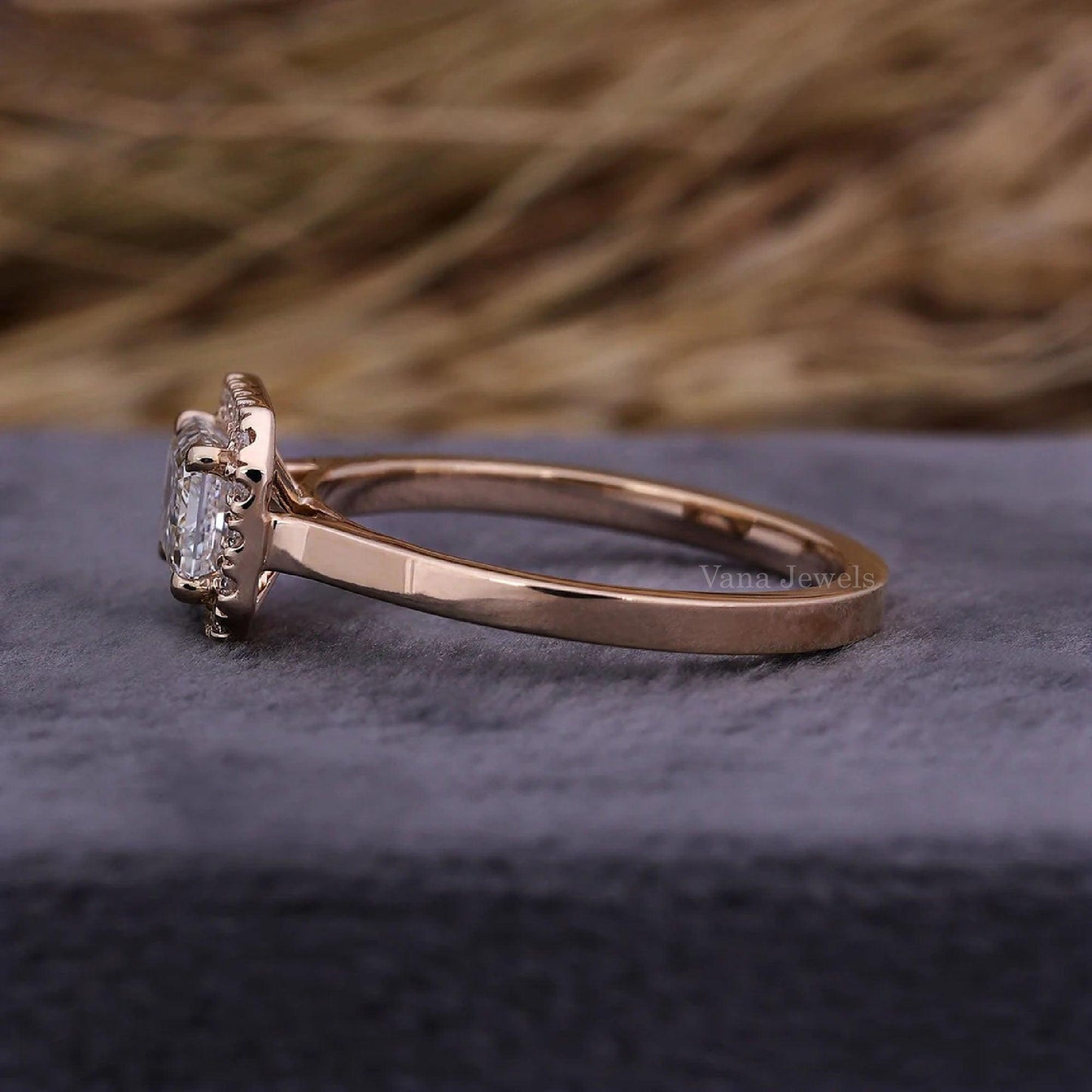 Emerald Cut Lab Grown Diamond Halo Engagement Ring - Vana Jewels