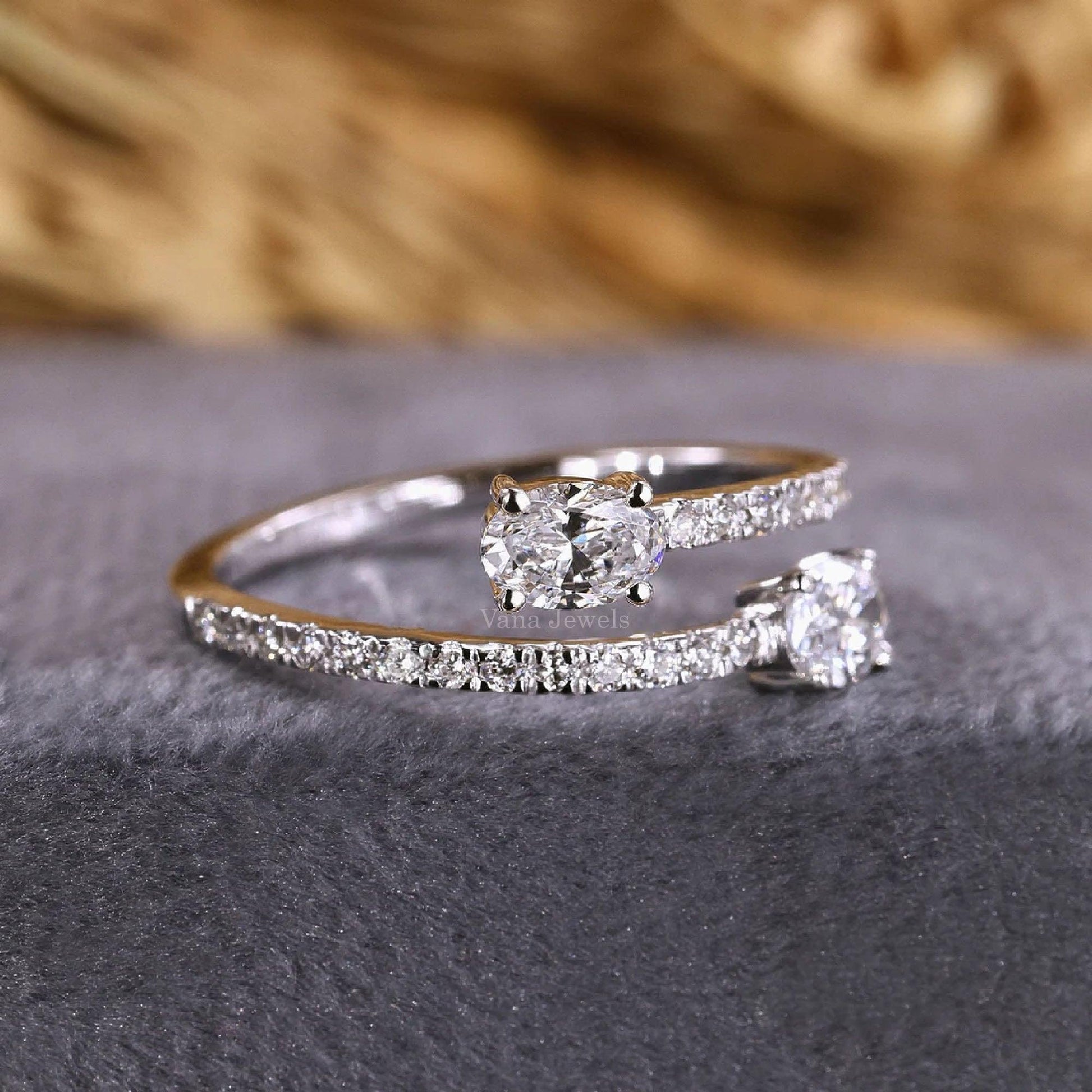 Unique Bypass Oval Cut Lab Grown Diamond Engagement Ring - Vana Jewels