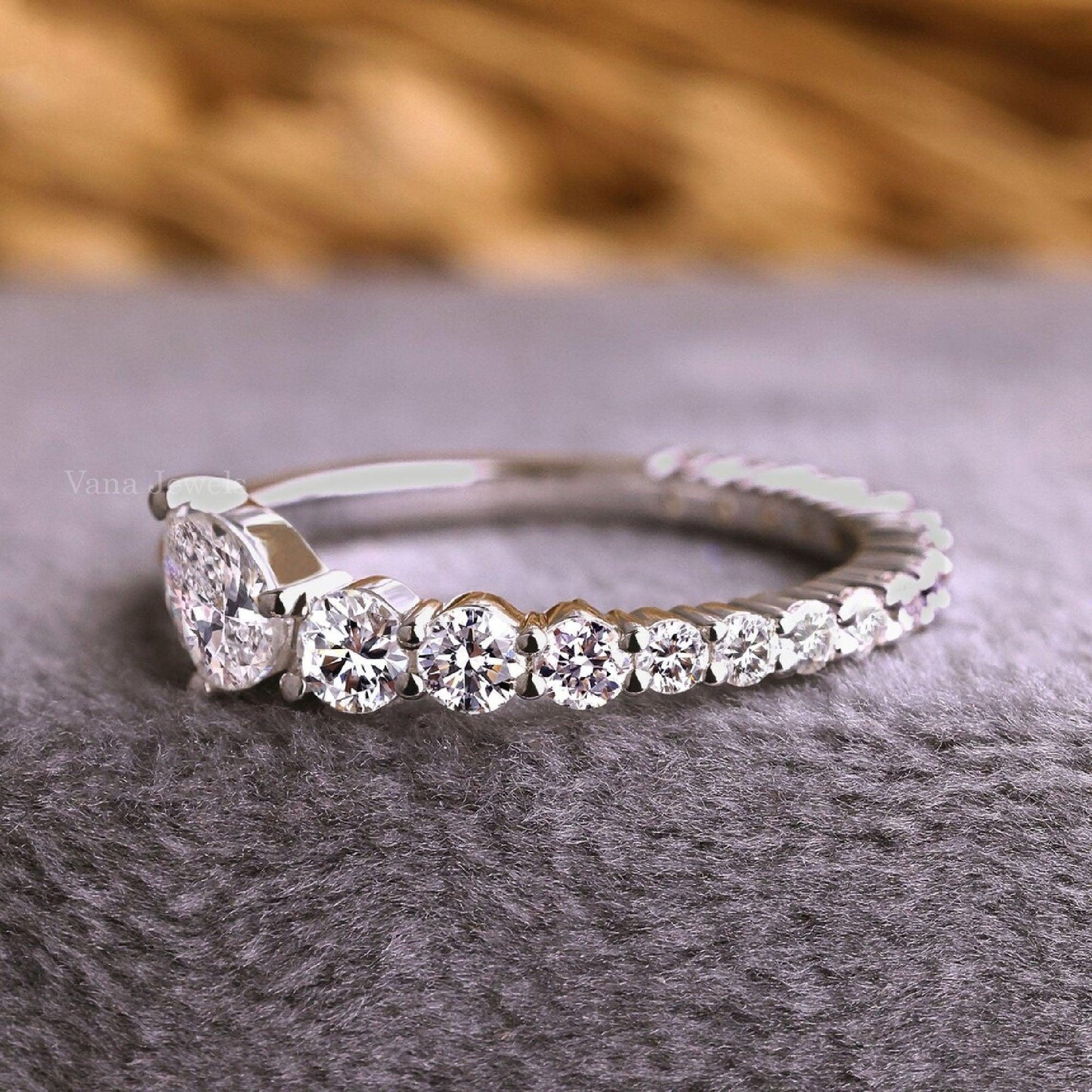 Antique Pear & Round Cut Lab Grown Diamond Wedding Ring - Vana Jewels