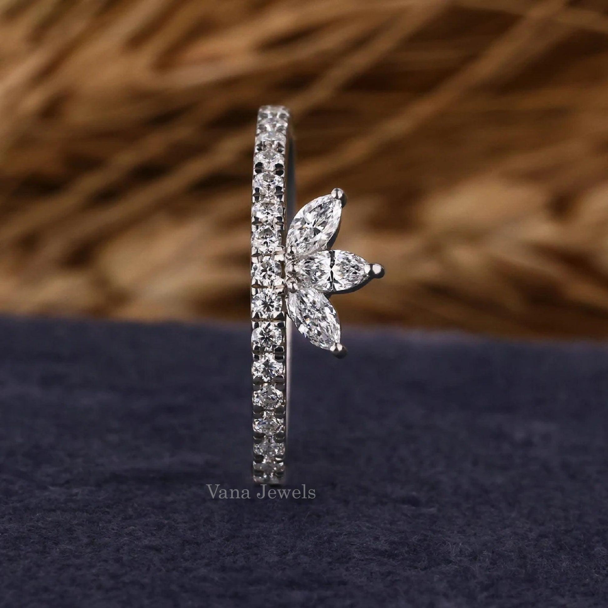 Marquise Lab Created Diamond Tiara Wedding Band - Vana Jewels