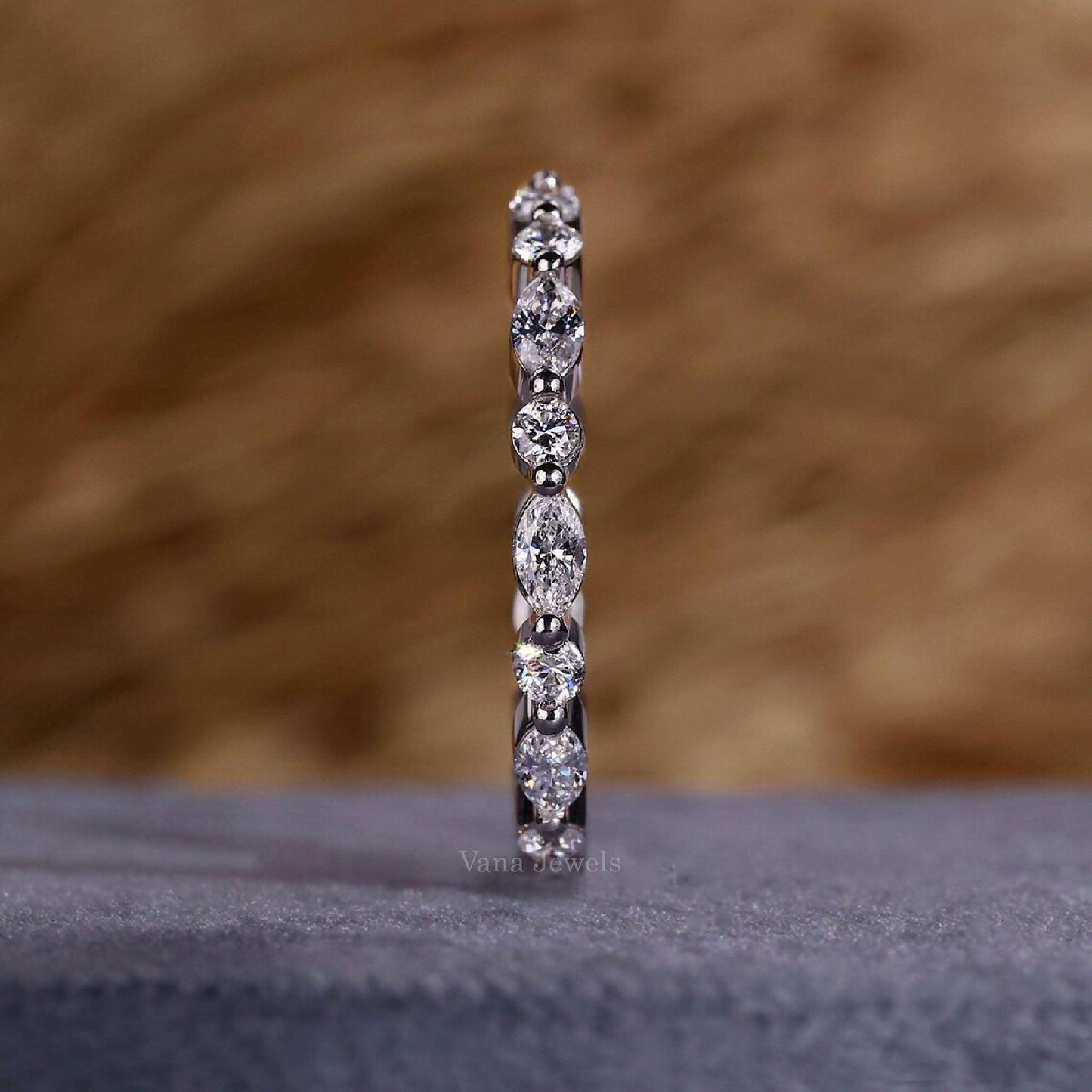 Marquise and Round Lab Grown Diamond Floating Bubble Full Eternity Wedding Band - Vana Jewels