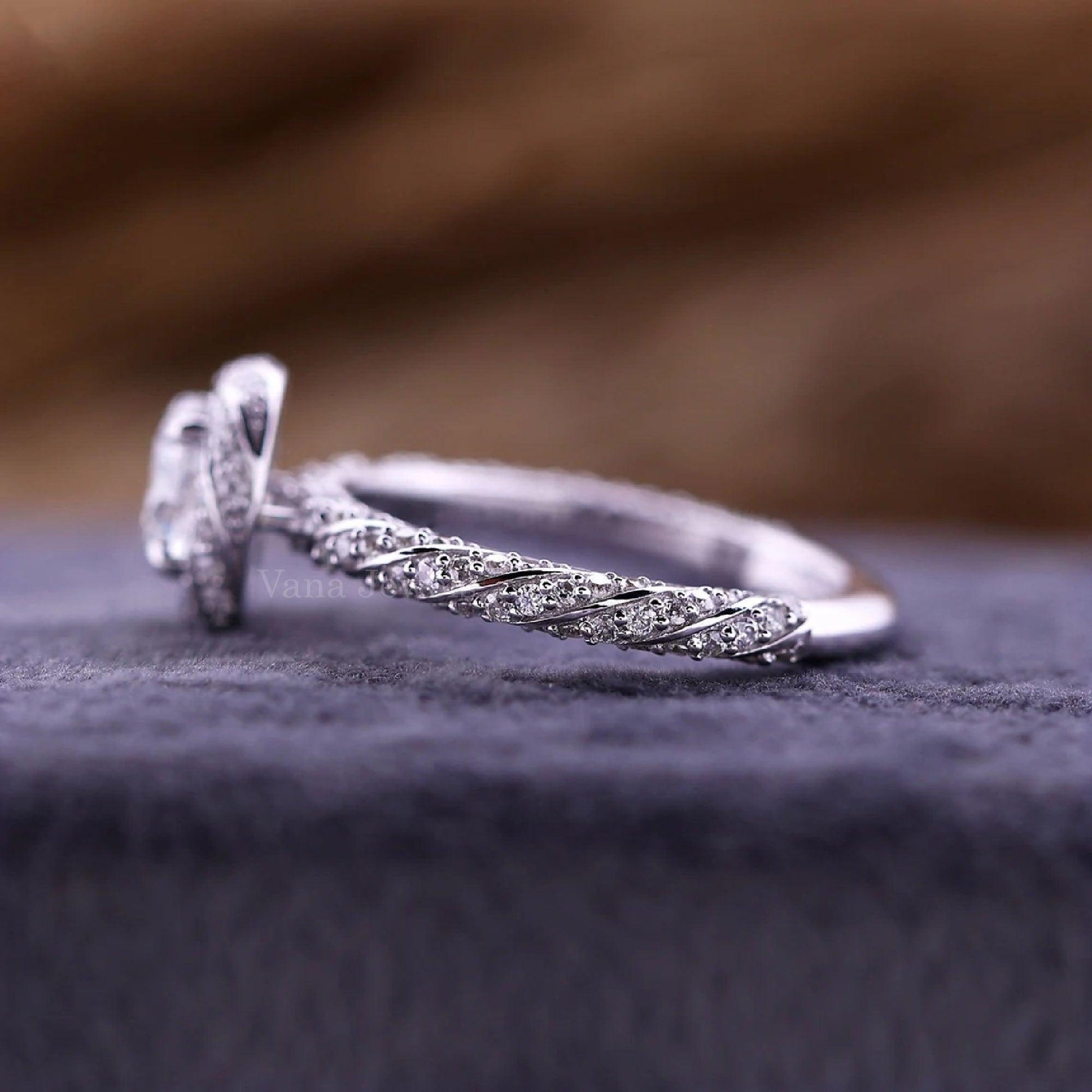 Unique Twisted Round Cut Lab Grown Diamond Halo Engagement Ring - Vana Jewels