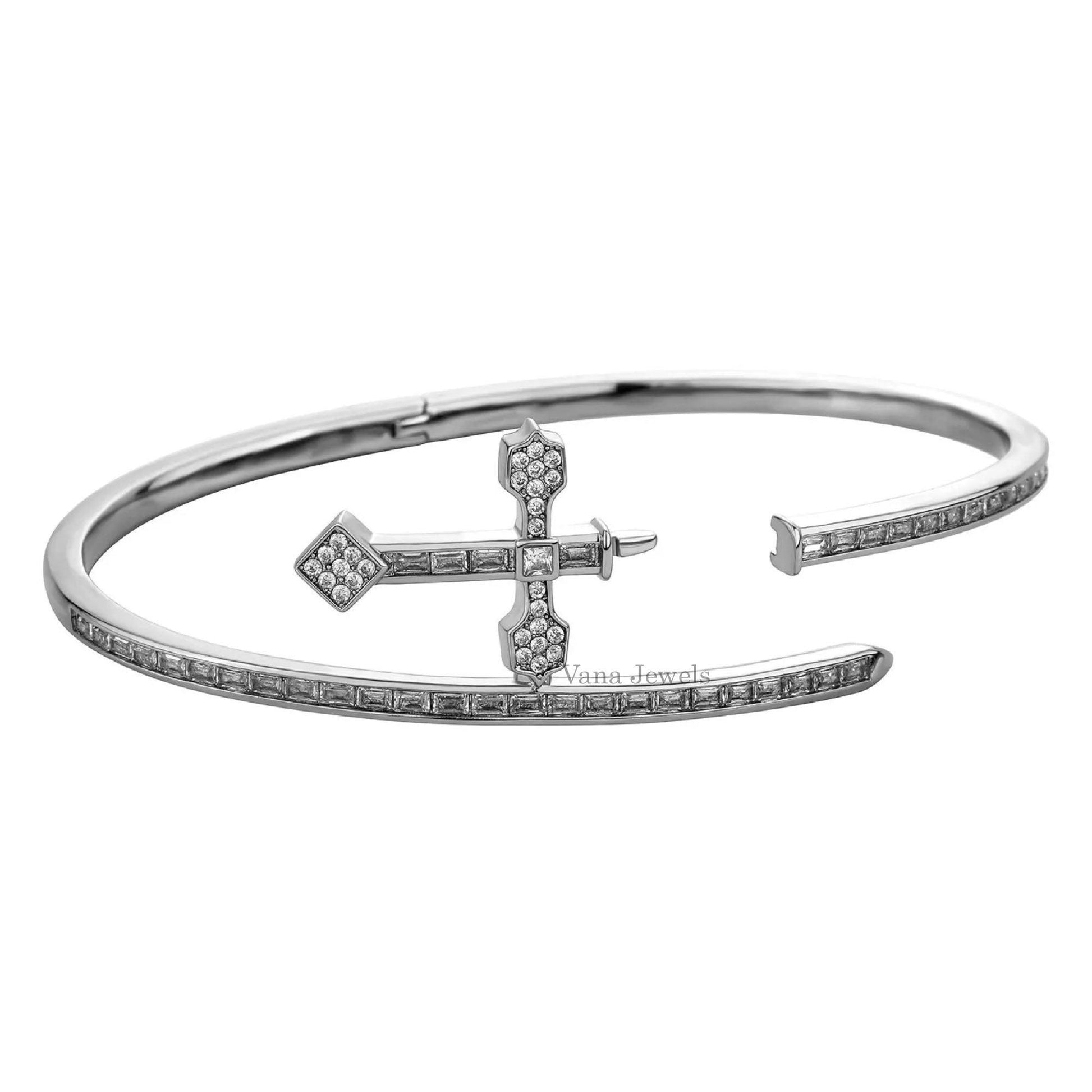 Iced Out Diamond Cross Sword Bracelet - Vana Jewels