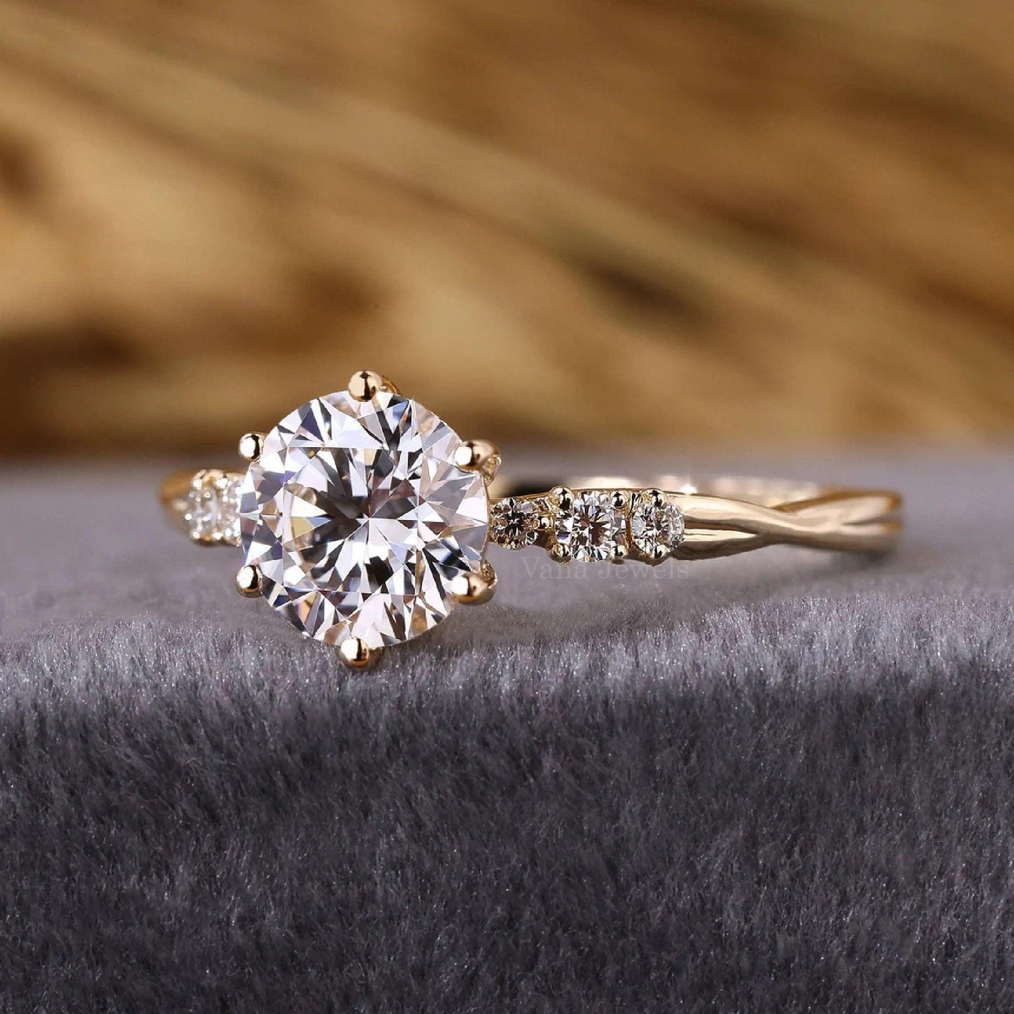 Unique Round Lab Grown Diamond Engagement Ring with Twisted Band - Vana Jewels