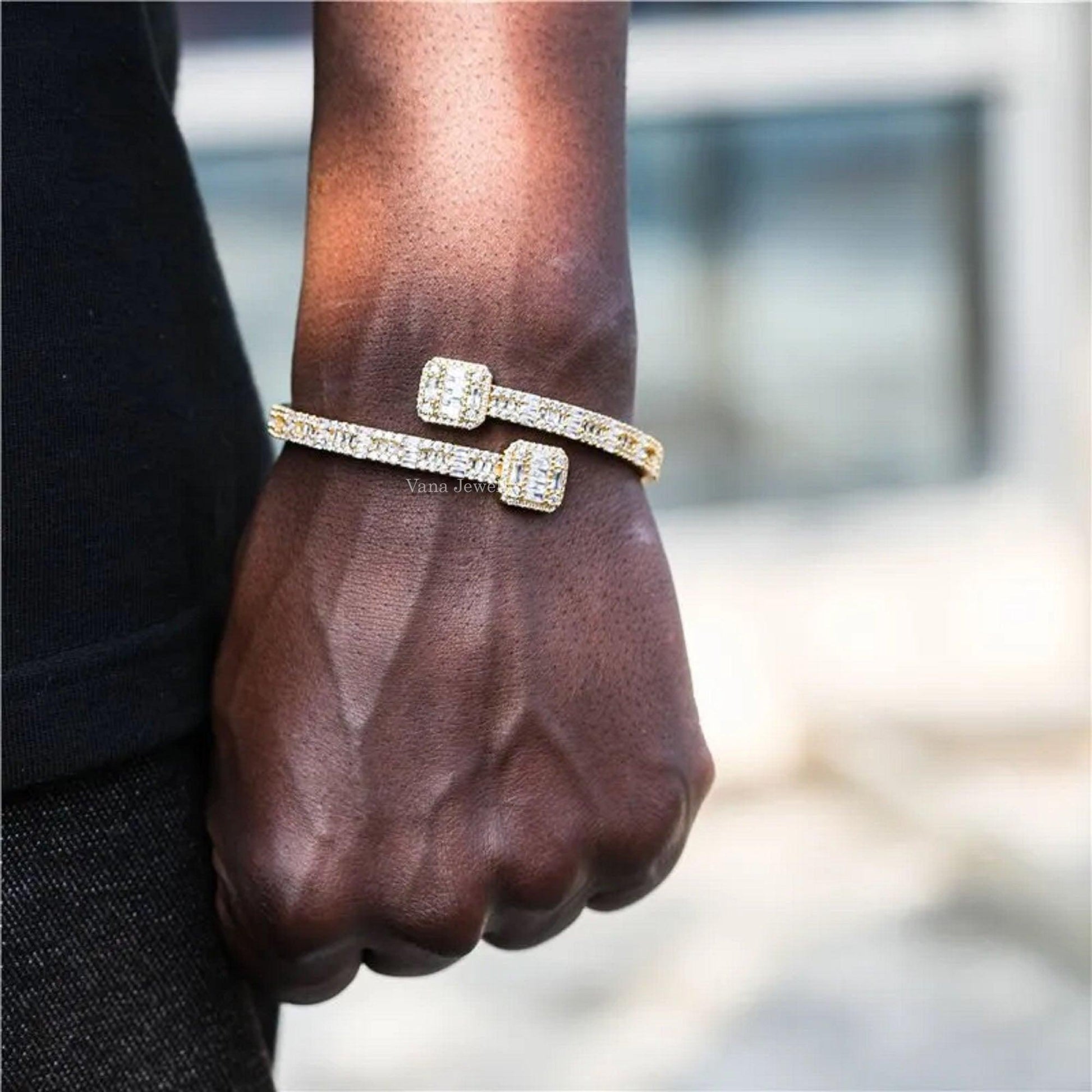 Mens Hip Hop Baguette and Round Moissanite Bracelet - Vana Jewels