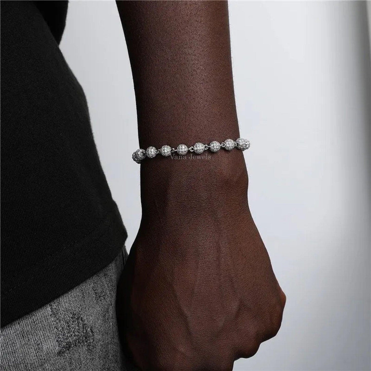 6MM Moissanite Diamond Ball Bracelet For Men - Vana Jewels