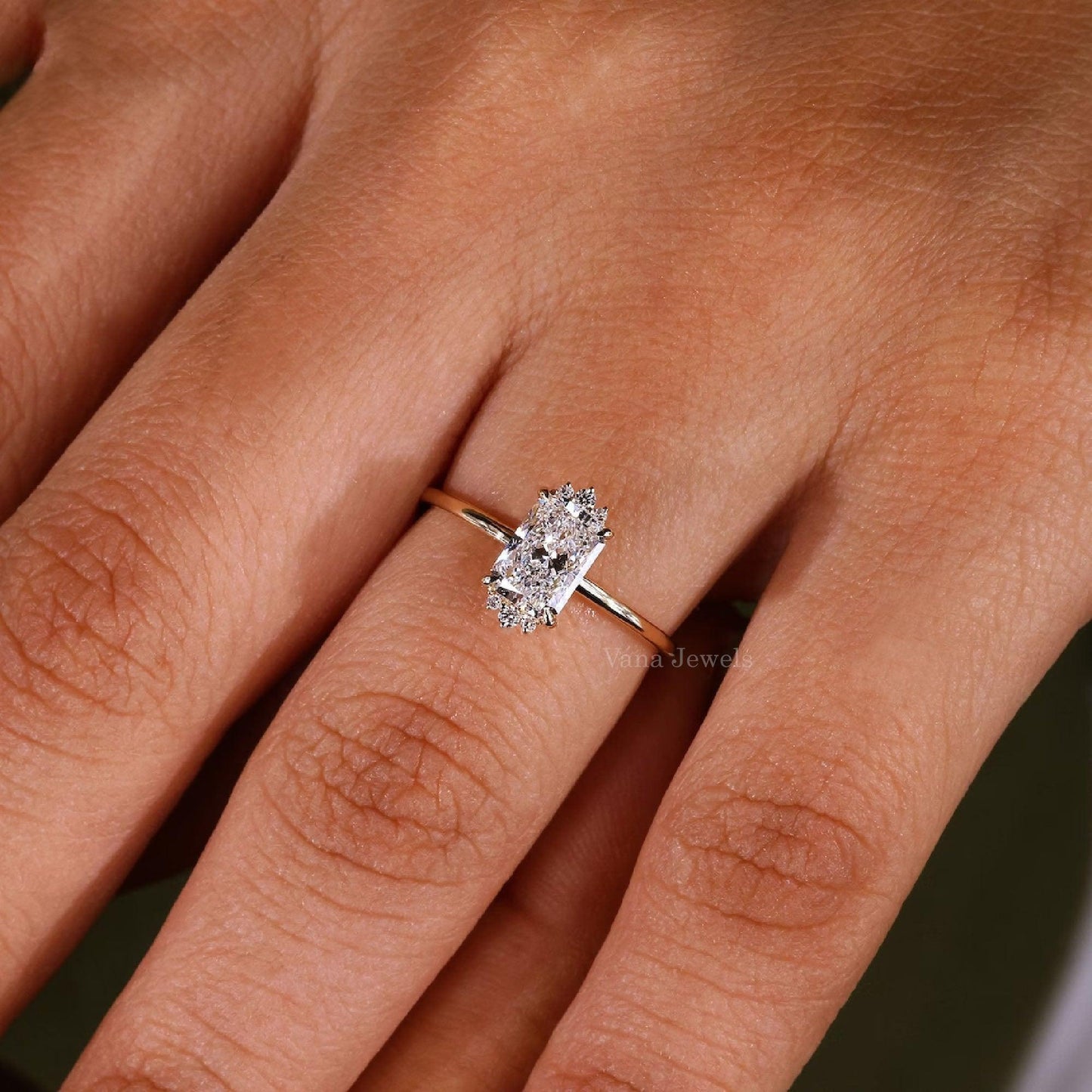 Radiant Cut Lab Grown Diamond Unique Engagement Ring - Vana Jewels