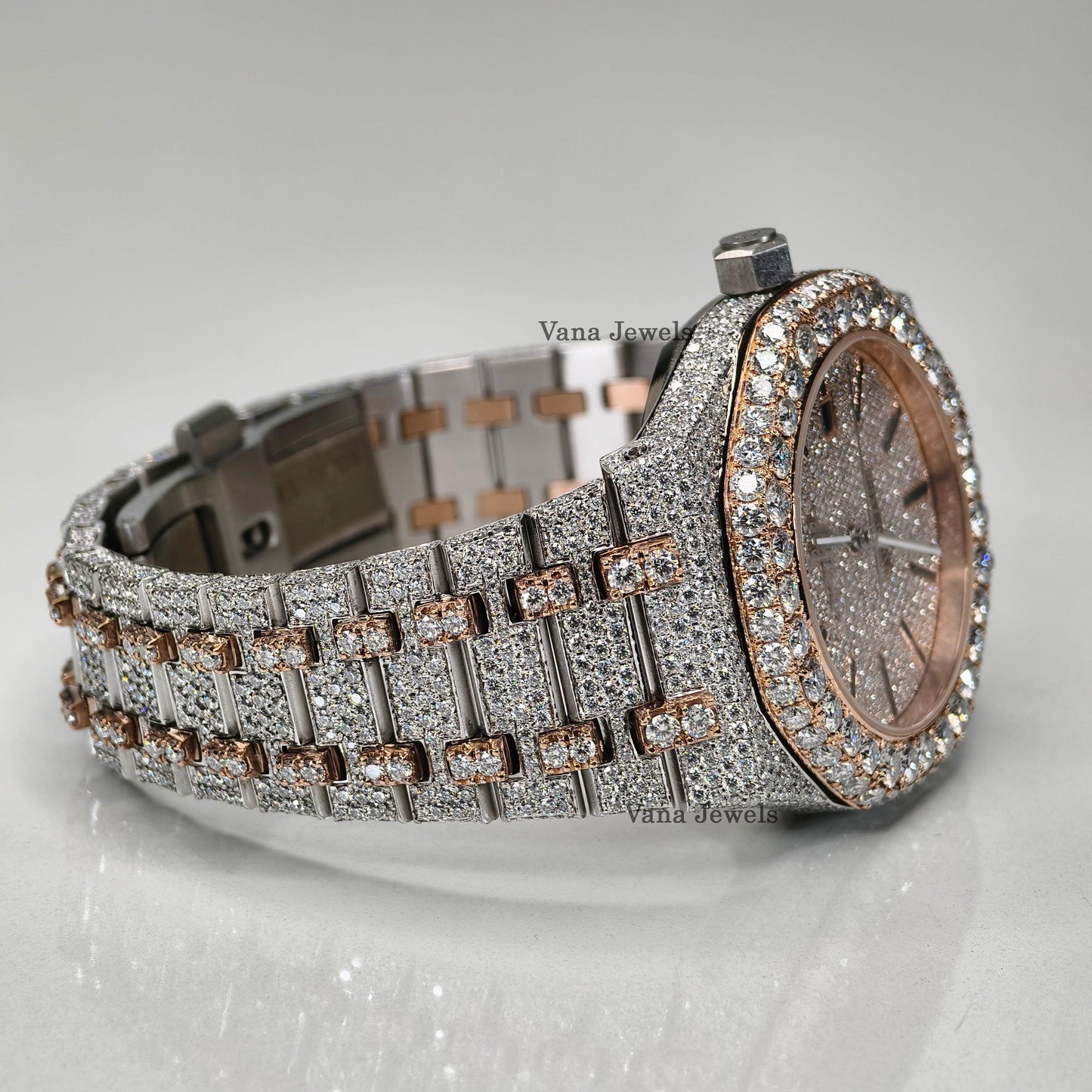 Custom Iced Out Two-Tone VVS Moissanite Diamond Watch - Vana Jewels