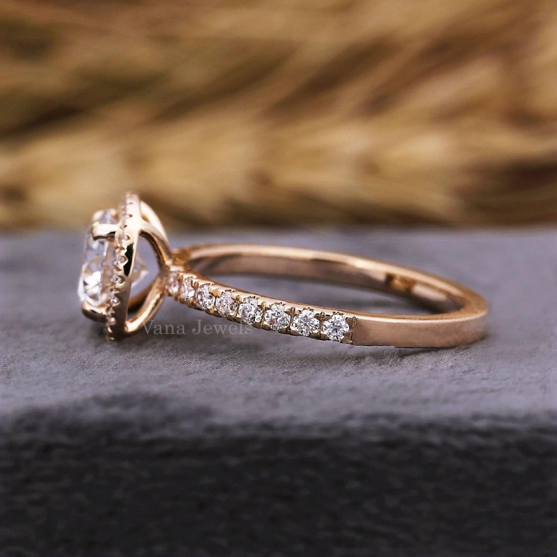 Round Cut Lab Grown Diamond Halo Wedding Ring for Her - Vana Jewels