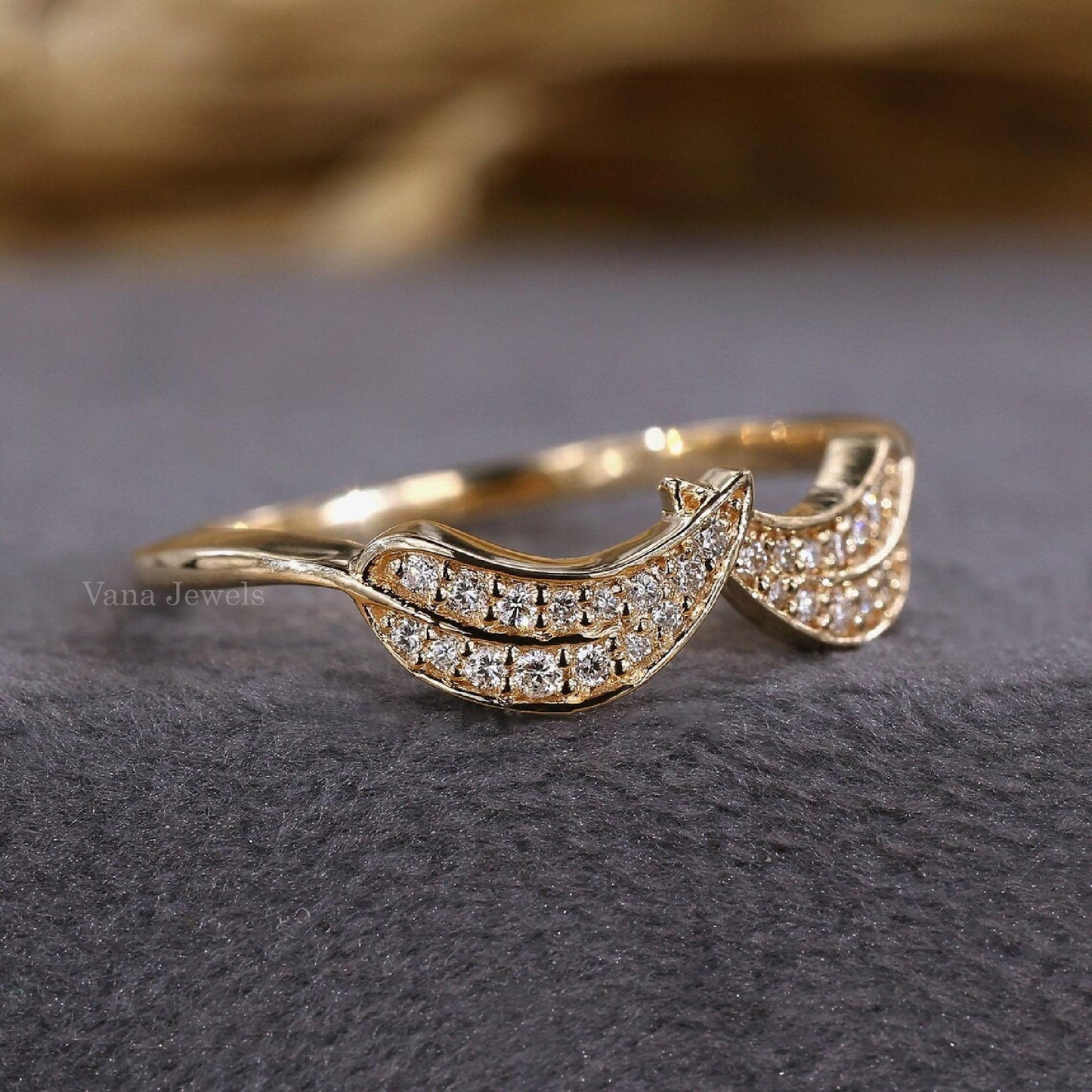 Unique Round Lab Grown Diamond Leaf Ring - Vana Jewels