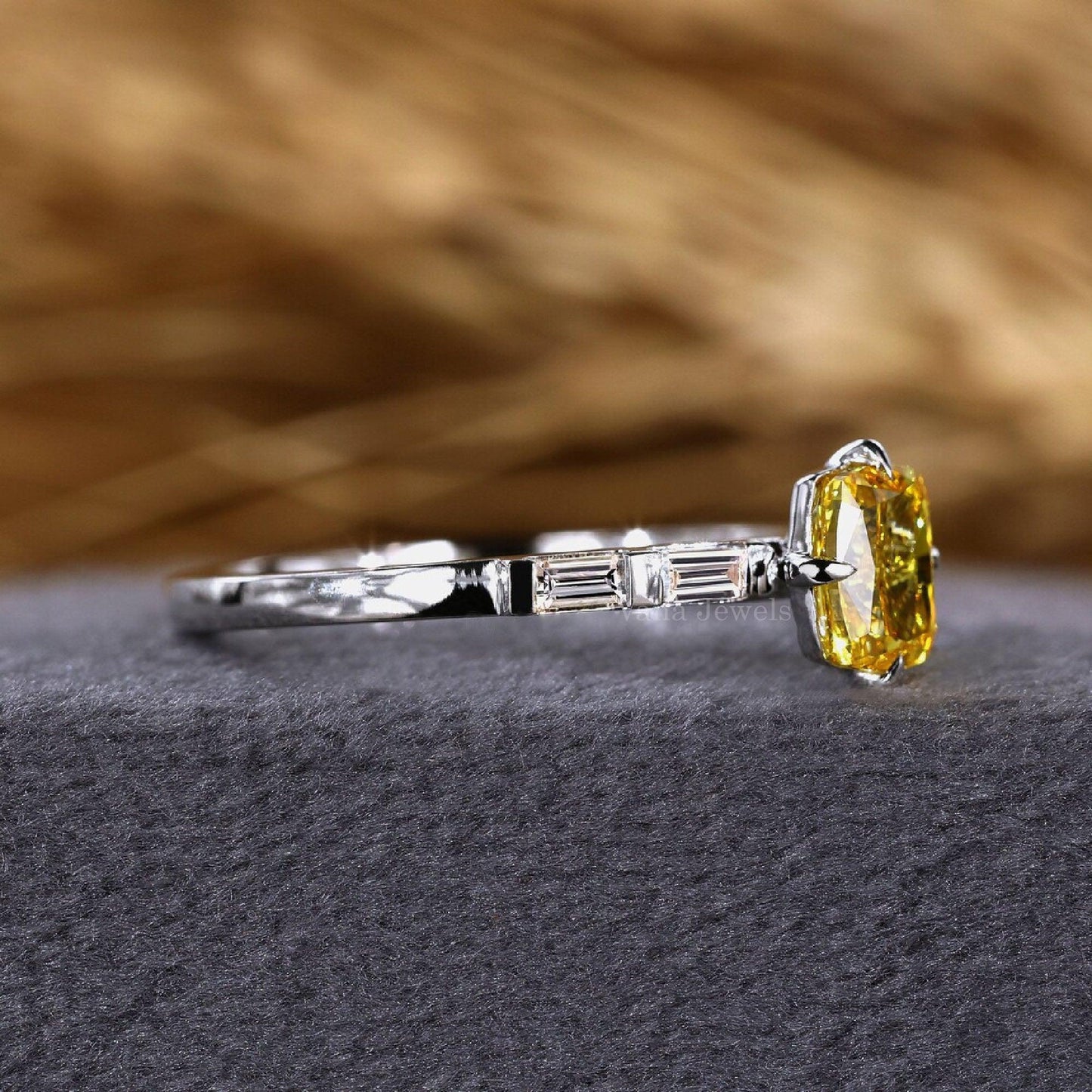 Cushion Cut Yellow Lab Grown Diamond Engagement Ring - Vana Jewels