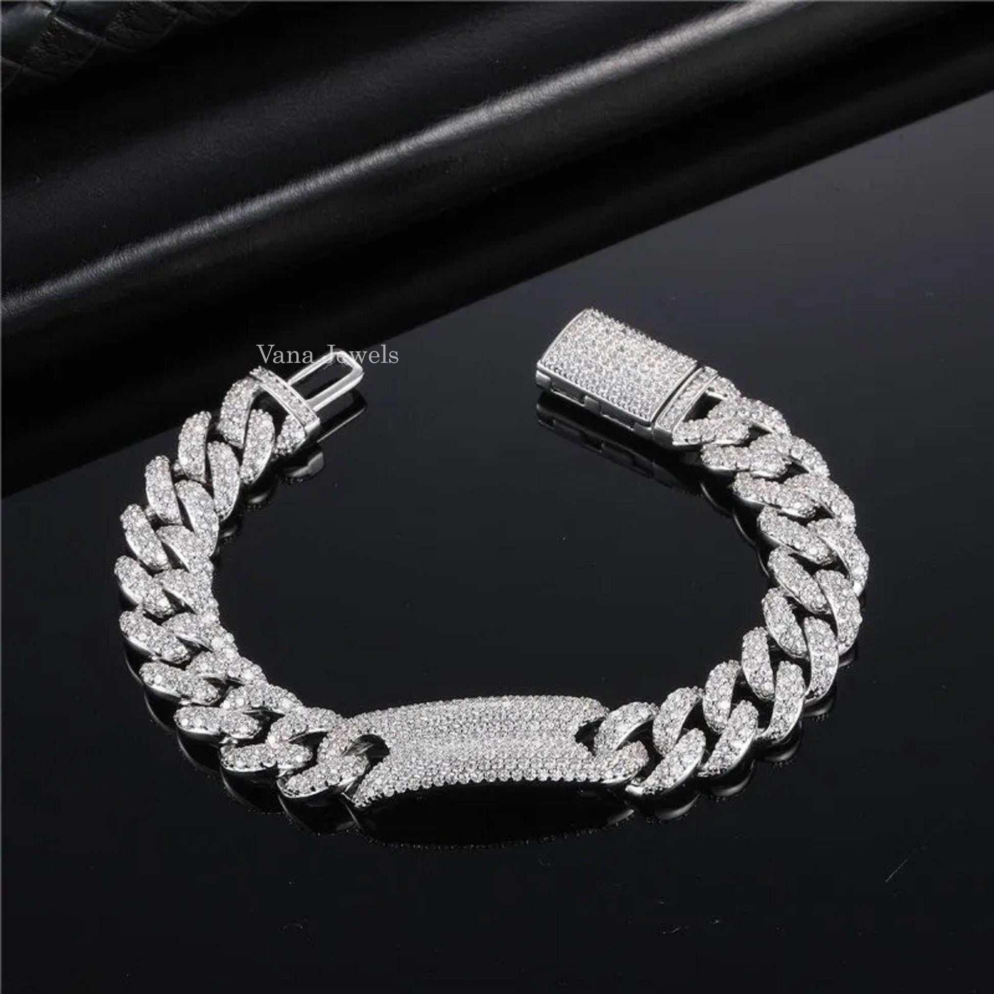 13 MM VVS Moissanite Diamond Cuban Bracelet, Hip Hop Miami Cuban Bracelet for Men, 925 Sterling Silver Bracelet - Vana Jewels