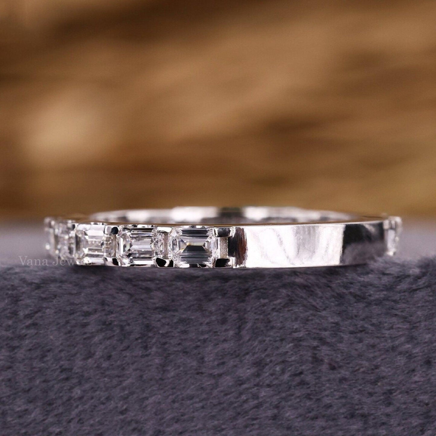 Emerald Cut Lab Grown Diamond 3/4 Eternity Wedding Band - Vana Jewels