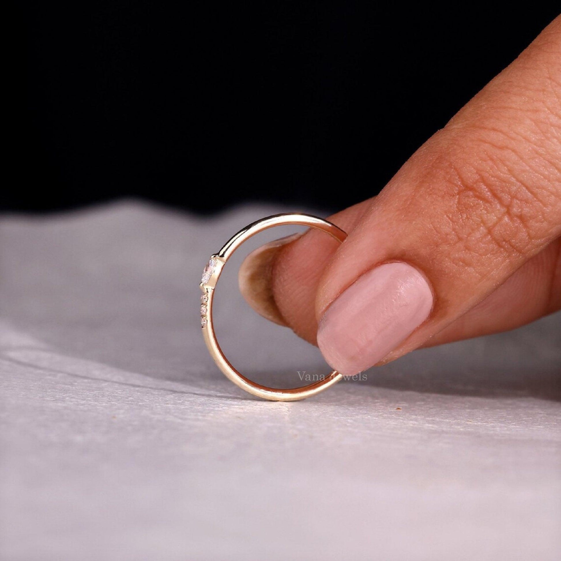 Minimalist Marquise & Round Cut Lab Grown Wedding Band - Vana Jewels