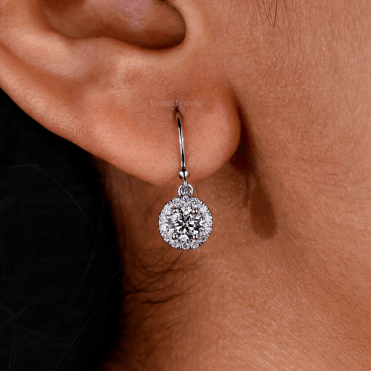 Round Lab Grown Diamond Halo Wedding Earrings - Vana Jewels