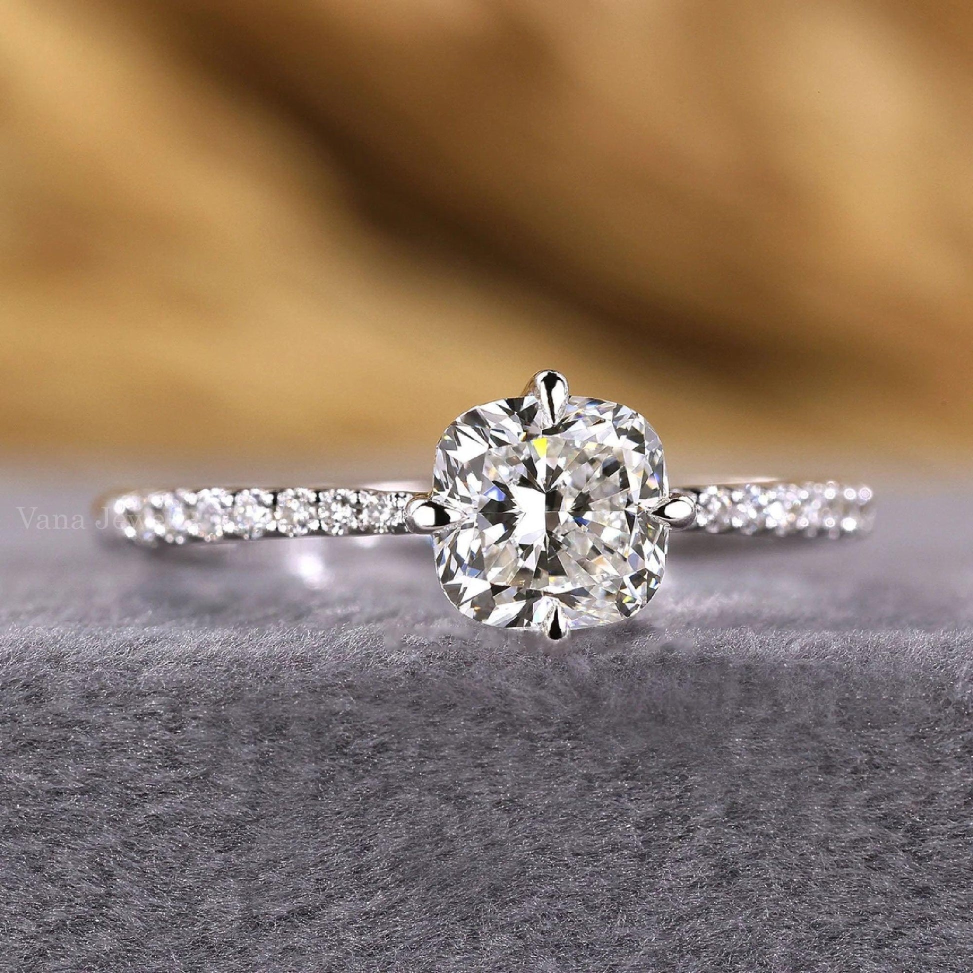 Square Cushion Cut Lab Grown Diamond Engagement Ring - Vana Jewels