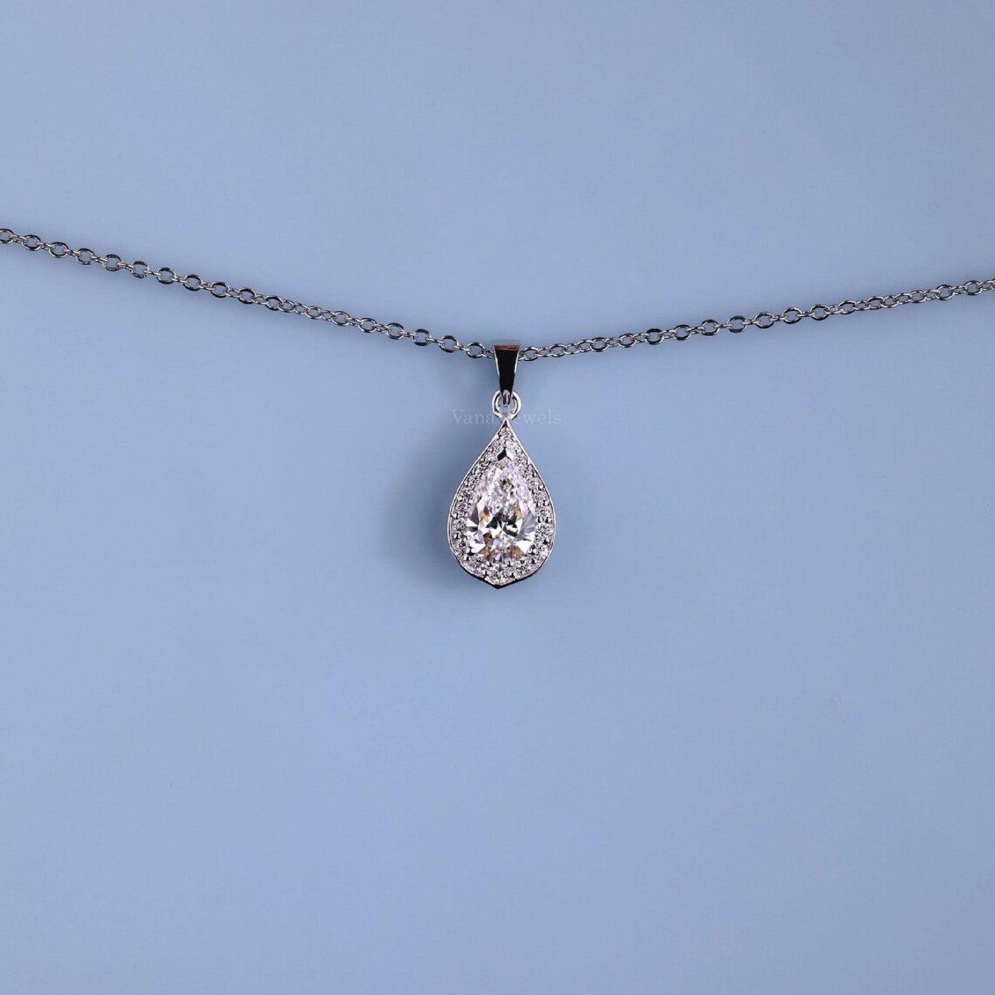 Pear Shaped Diamond Pendant Unique Halo Diamond Pendant for Women - Vana Jewels