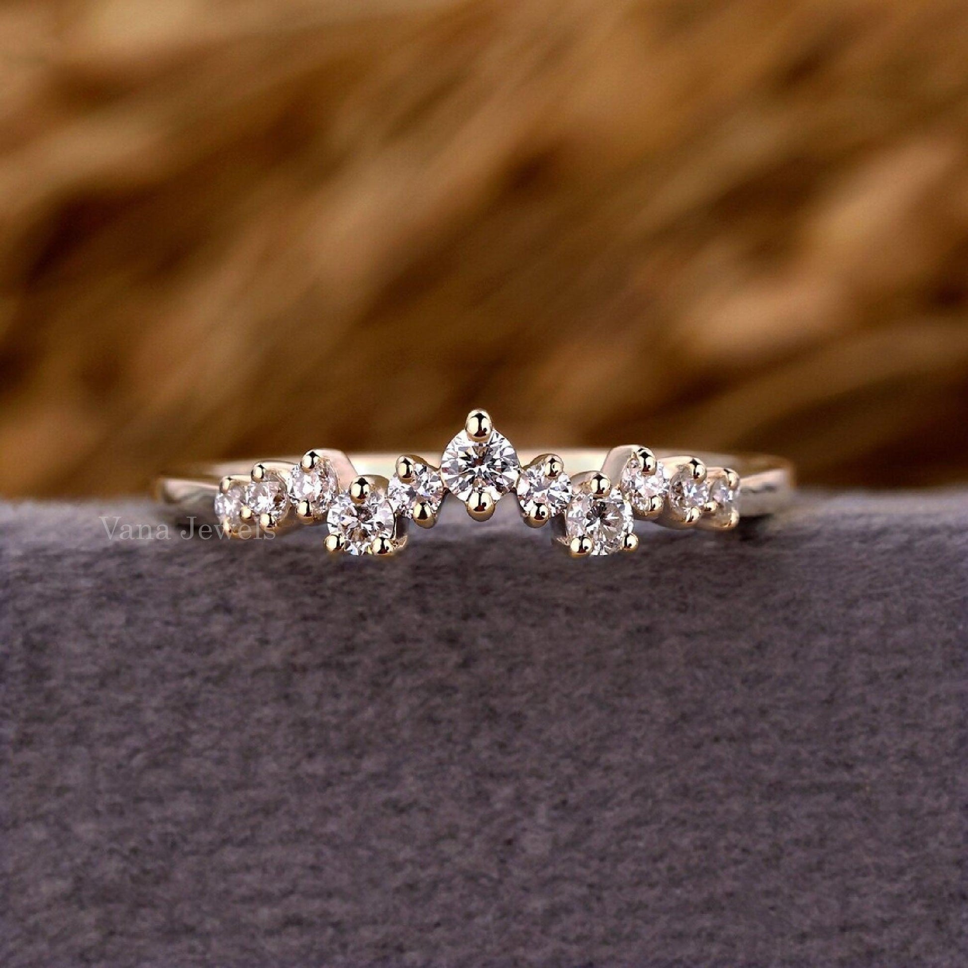 Tiara Wedding Band with Round Lab Grown Diamonds. - Vana Jewels