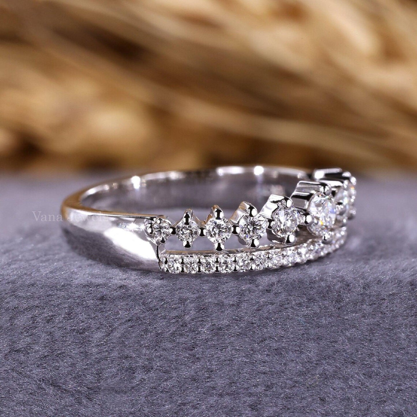 Double Row Diamond Engagement Band Round Lab Grown Diamond Band - Vana Jewels