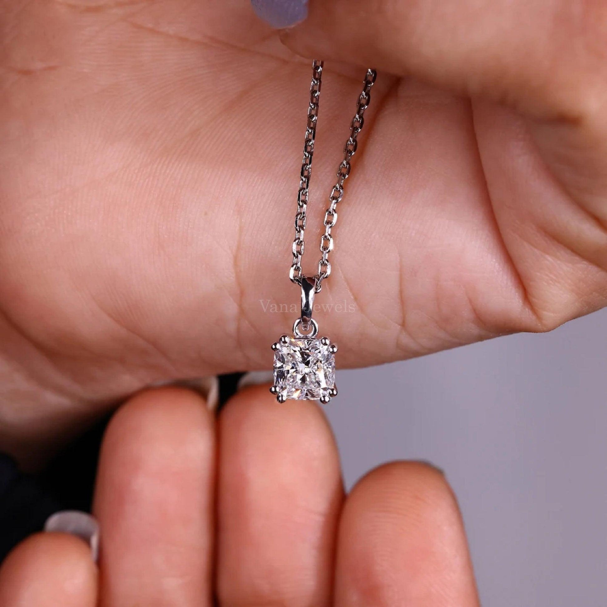 Cushion Cut Lab Grown Diamond Wedding Solitaire Pendant - Vana Jewels