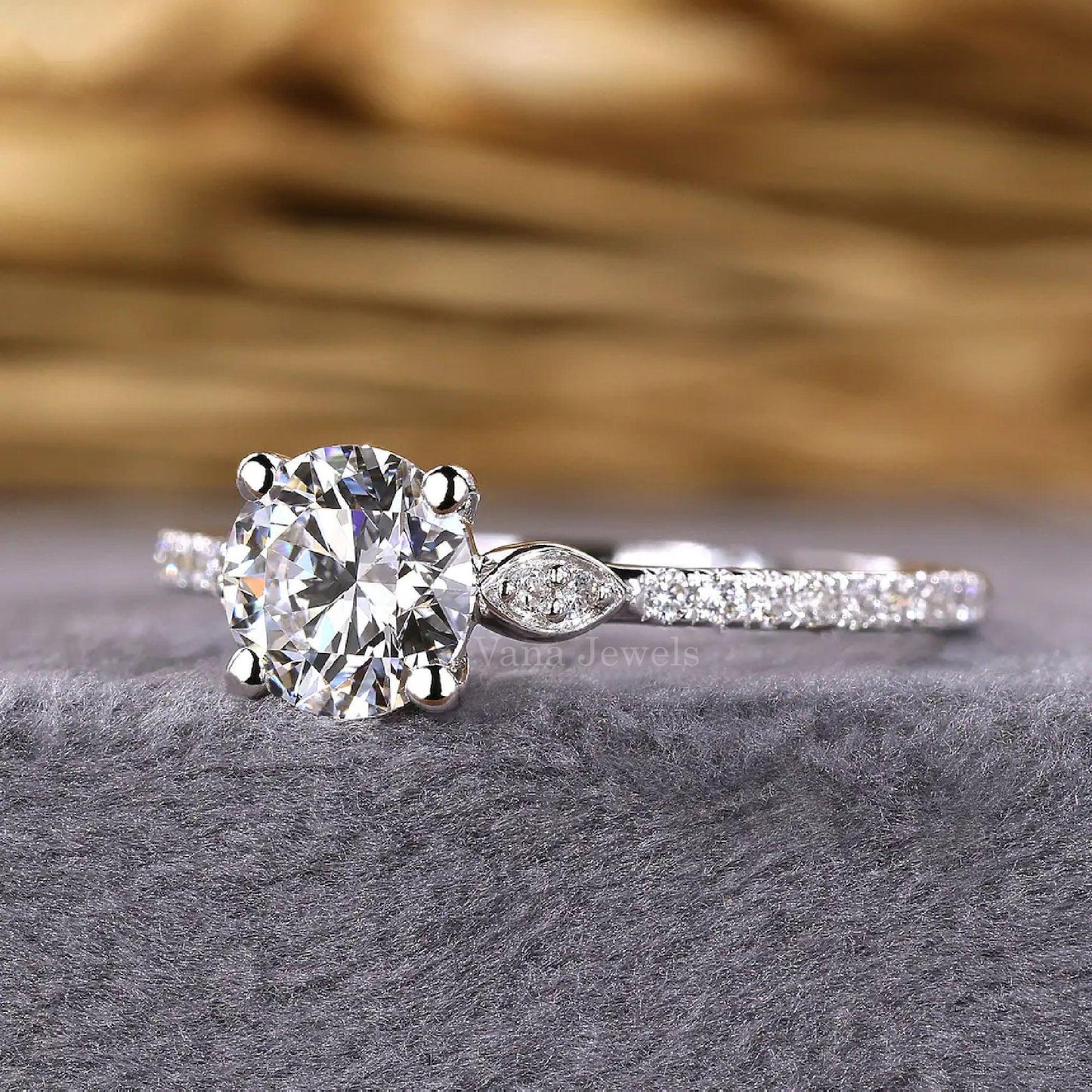 Vintage Style Round Lab Created Diamond Pave Engagement Ring - Vana Jewels