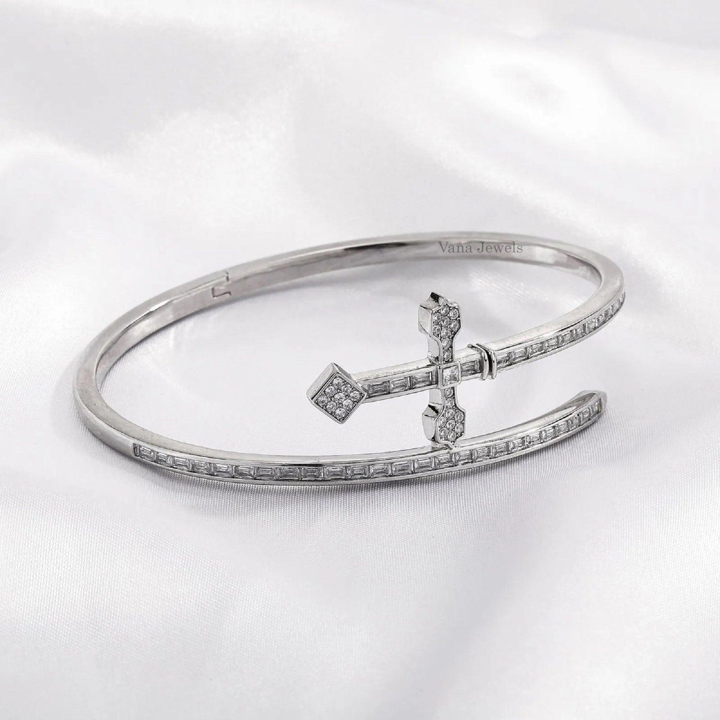 Iced Out Diamond Cross Sword Bracelet - Vana Jewels