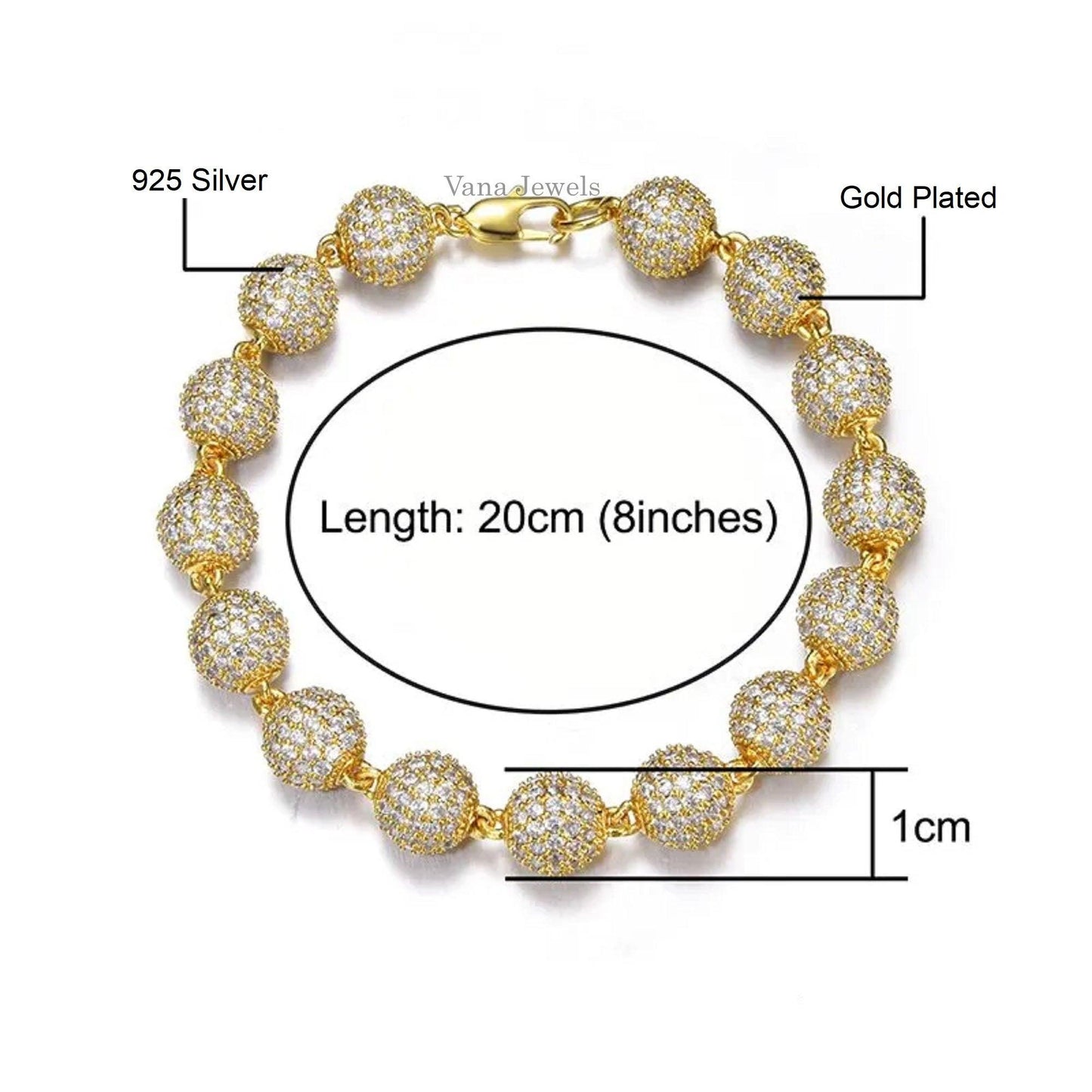 10MM Full Iced Out Ball Bracelet For Men's - Vana Jewels