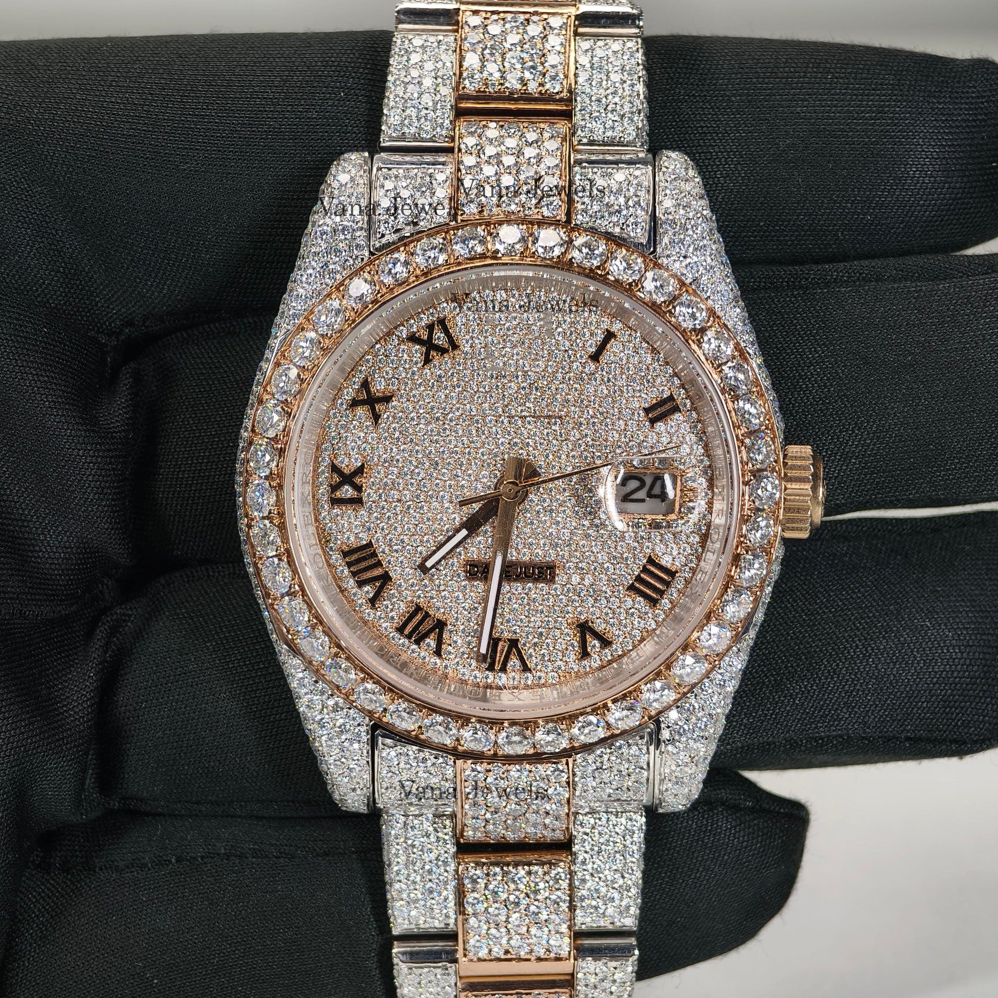 Luxurious Two-Tone Rose Gold Moissanite Diamond Watch - Vana Jewels