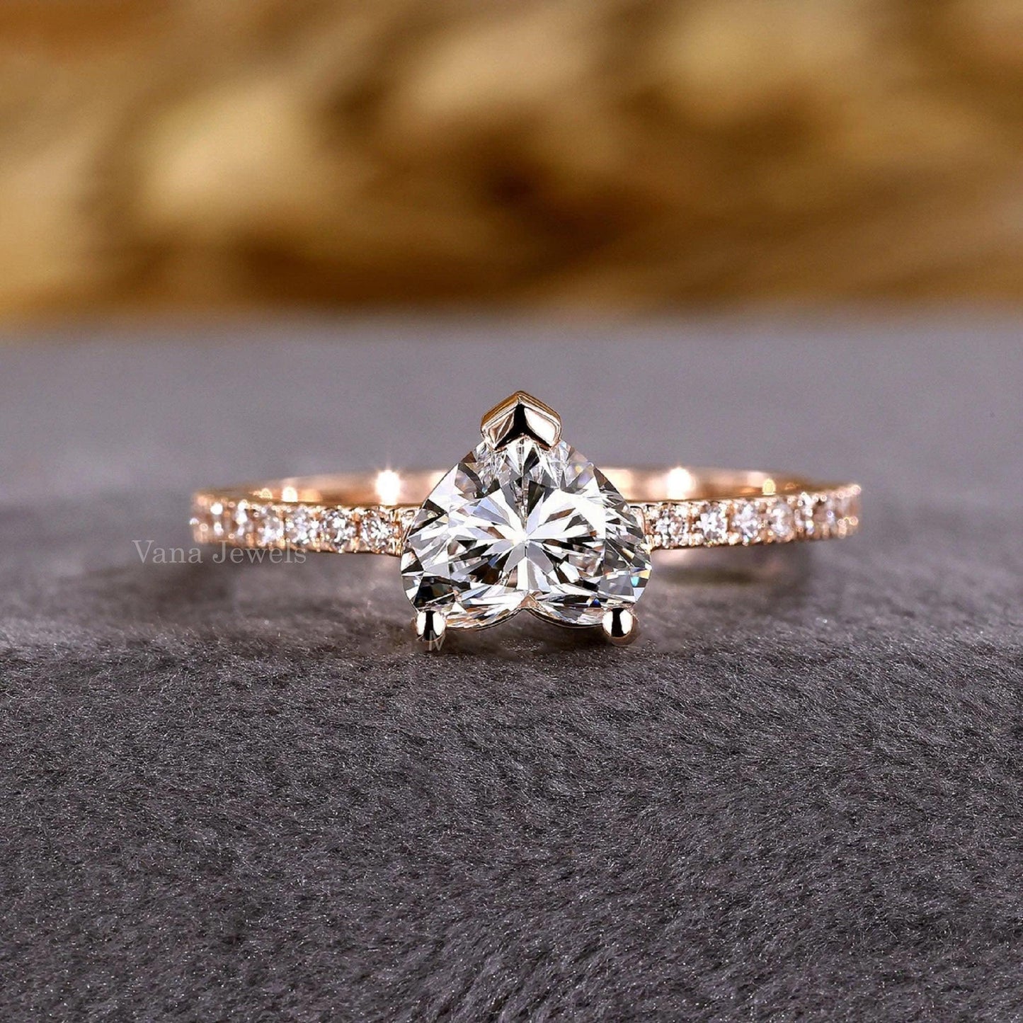 Unique Heart Diamond Engagement Ring, Lab Grown Diamond Pave Set Ring for Life Partner - Vana Jewels