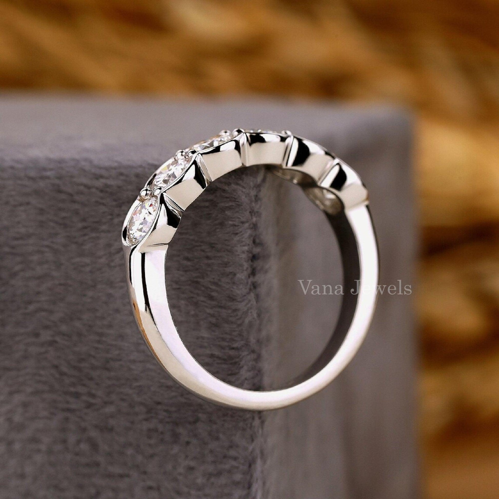 Round Lab Grown Diamond Bezel Set Wedding Band - Vana Jewels