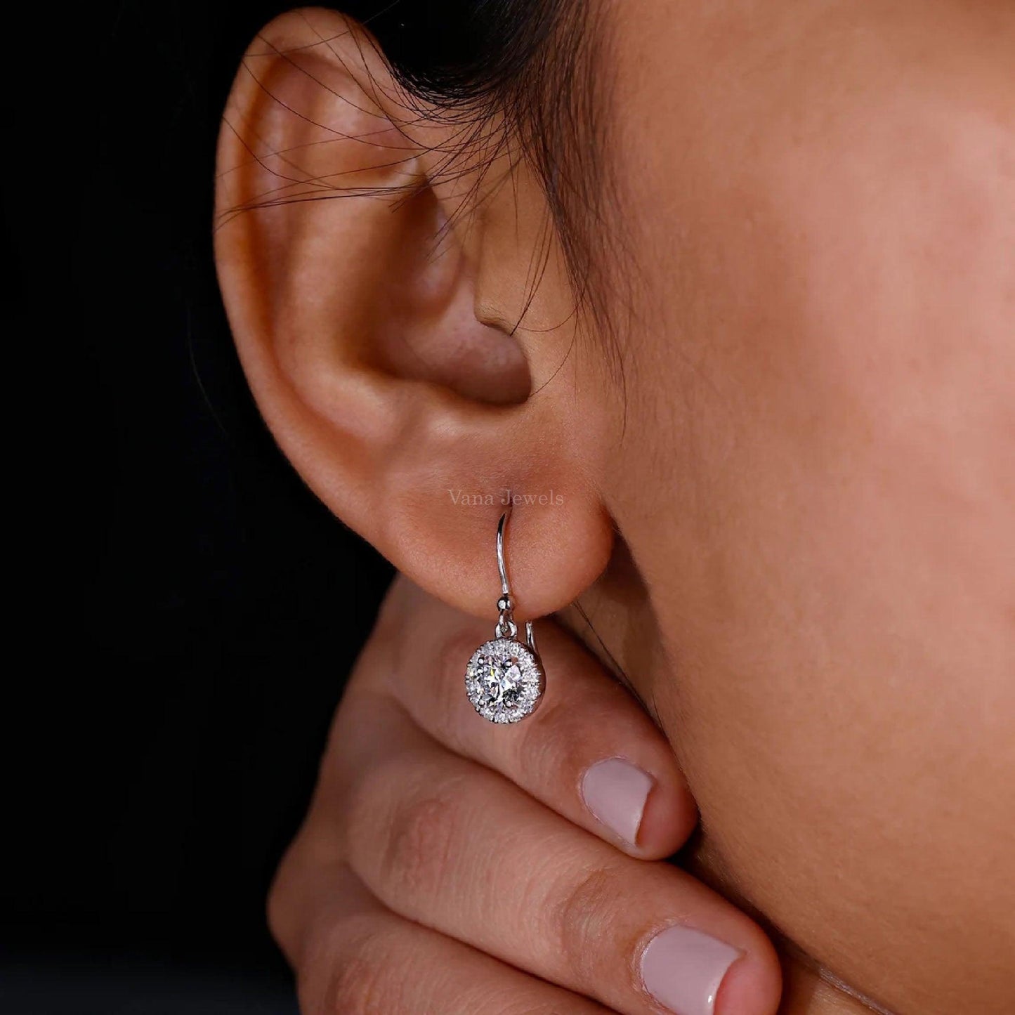 Round Lab Grown Diamond Halo Wedding Earrings - Vana Jewels