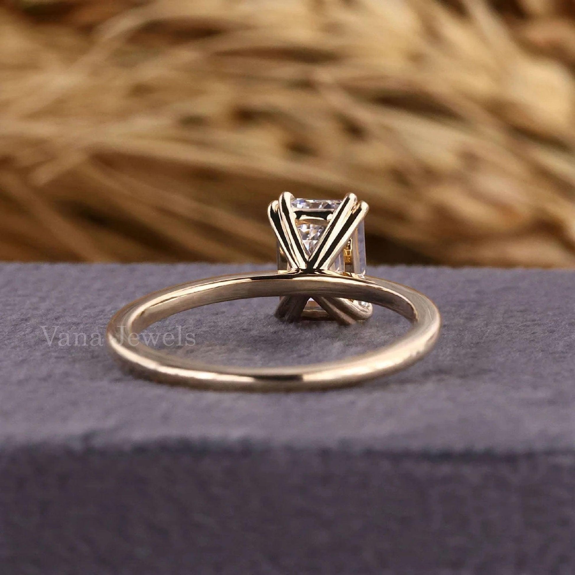 Emerald Cut Diamond Ring, Solitaire Engagement Ring - Vana Jewels