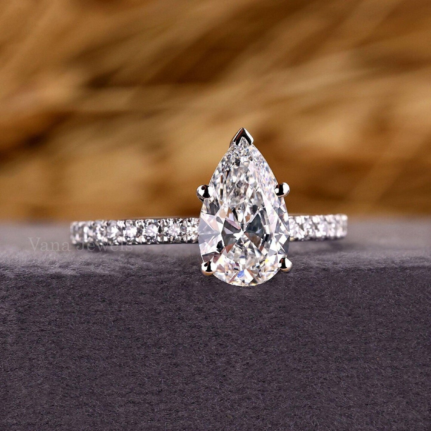 Pear Cut Lab Grown Diamond Engagement Ring - Vana Jewels