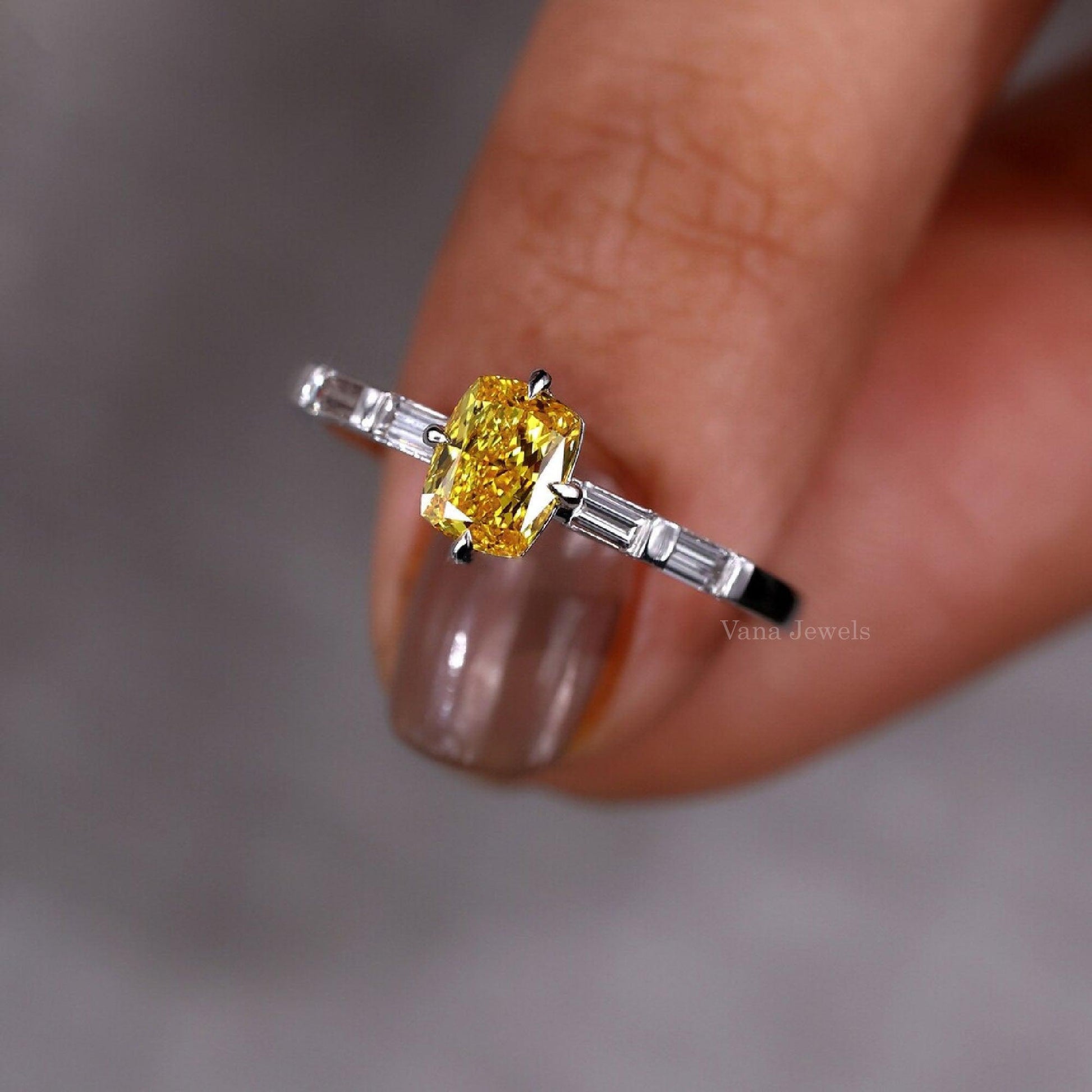 Cushion Cut Yellow Lab Grown Diamond Engagement Ring - Vana Jewels