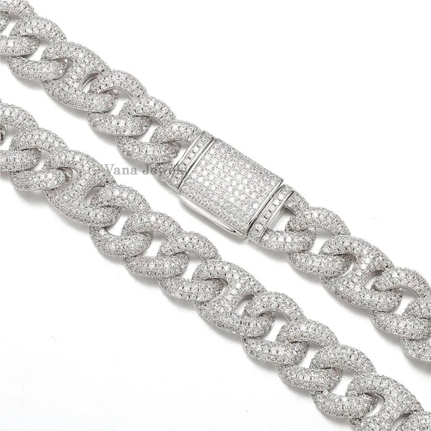 16MM VVS Moissanite Diamond 925 Sterling Silver Iced Cuban link chain - Vana Jewels