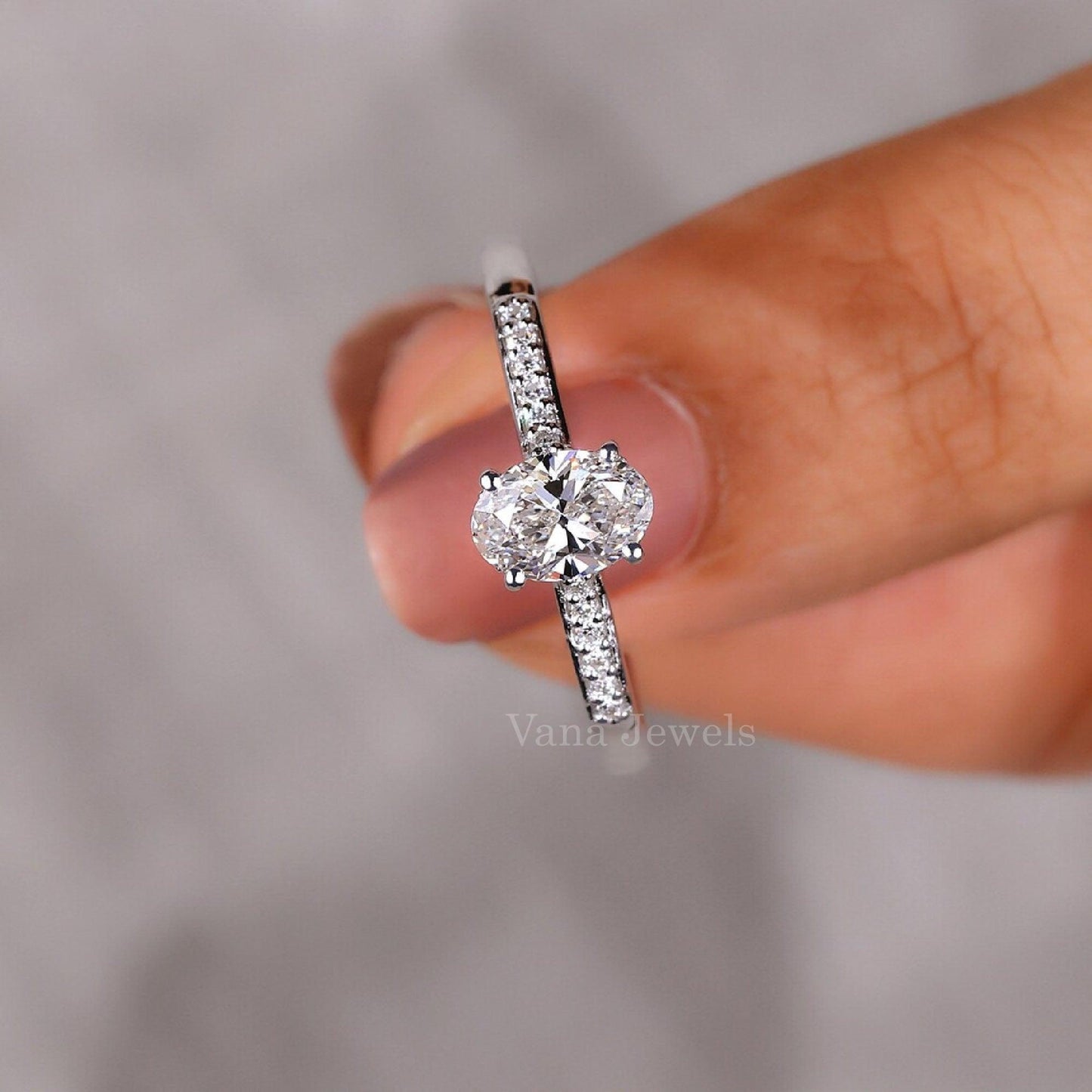 Oval Cut Lab Grown Diamond Hidden Halo Engagement Ring - Vana Jewels