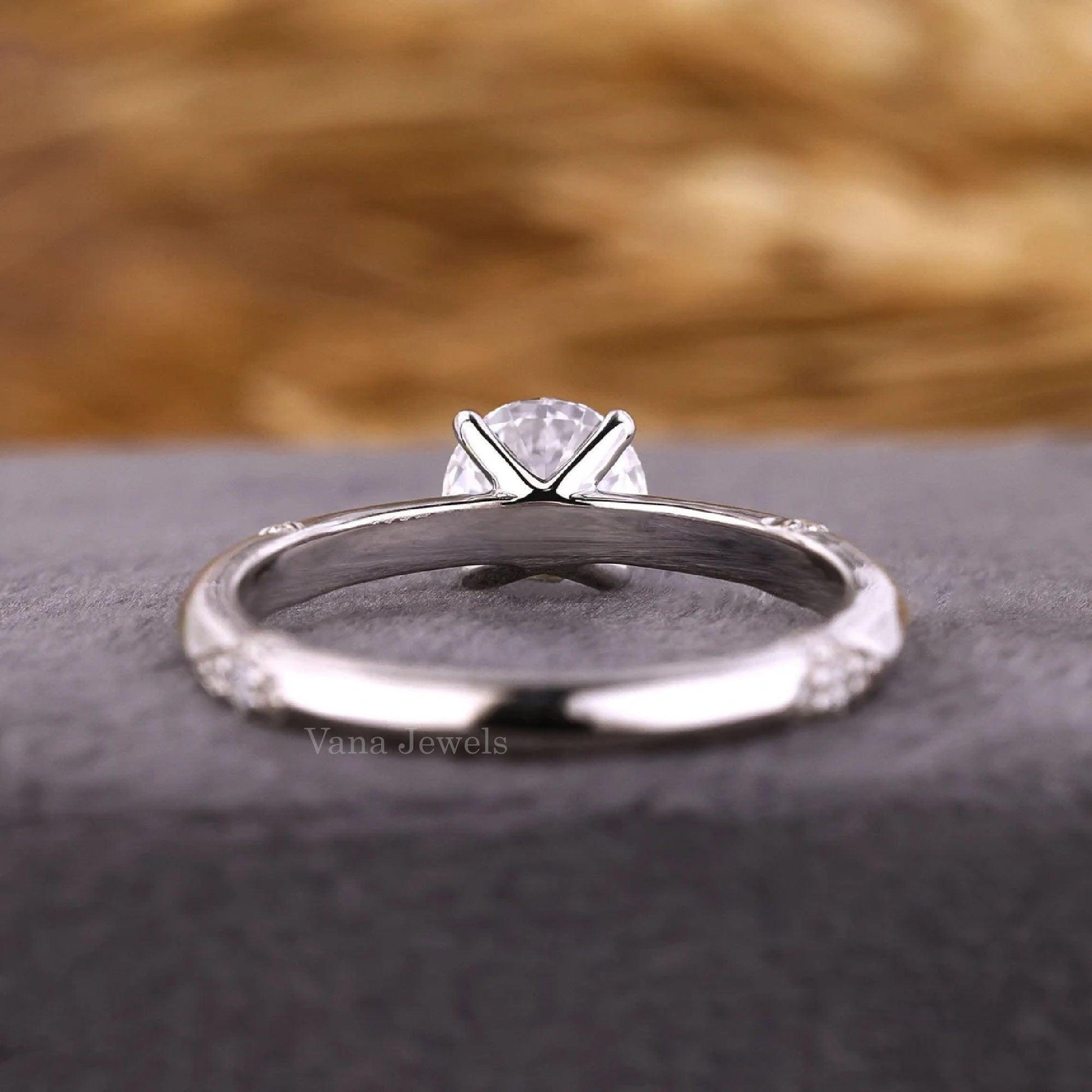 Round Cut Lab Grown Diamond Engagement Ring, Unique Designer Ring - Vana Jewels