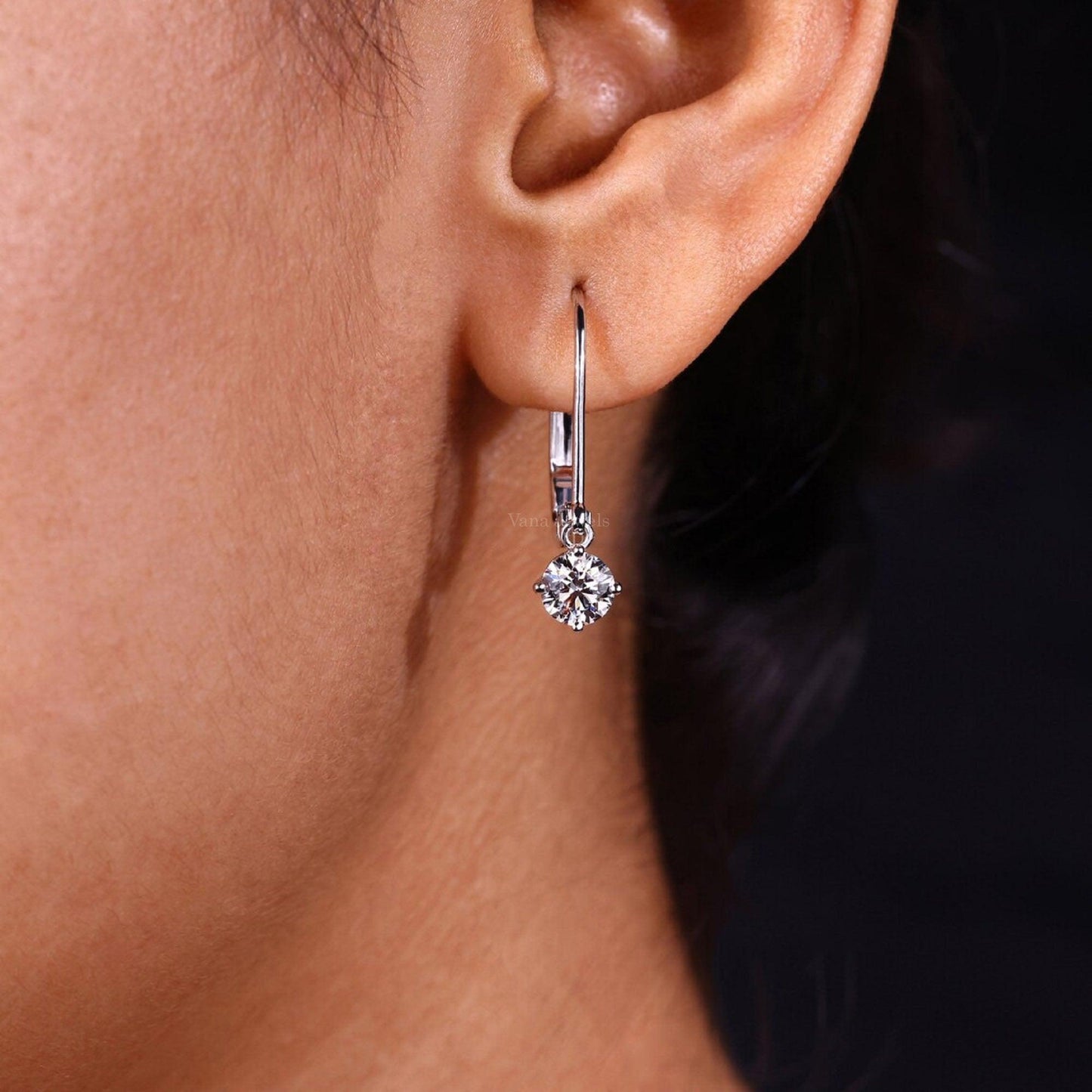 Dangle Drop Earrings, Round Cut Lab Grown Diamond Earrings - Vana Jewels