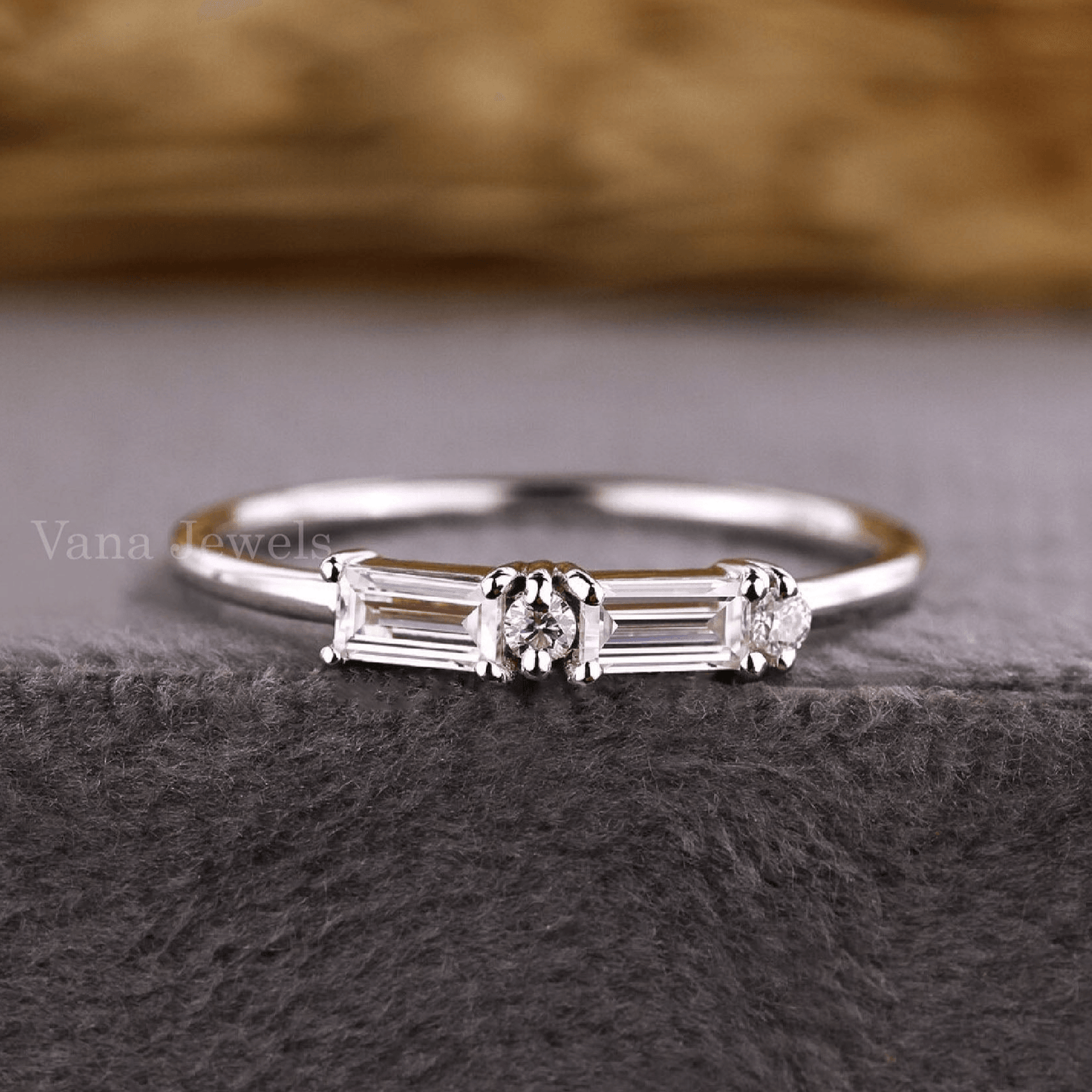 Round and Baguette Cut Lab Grown Diamond Wedding Band - Vana Jewels