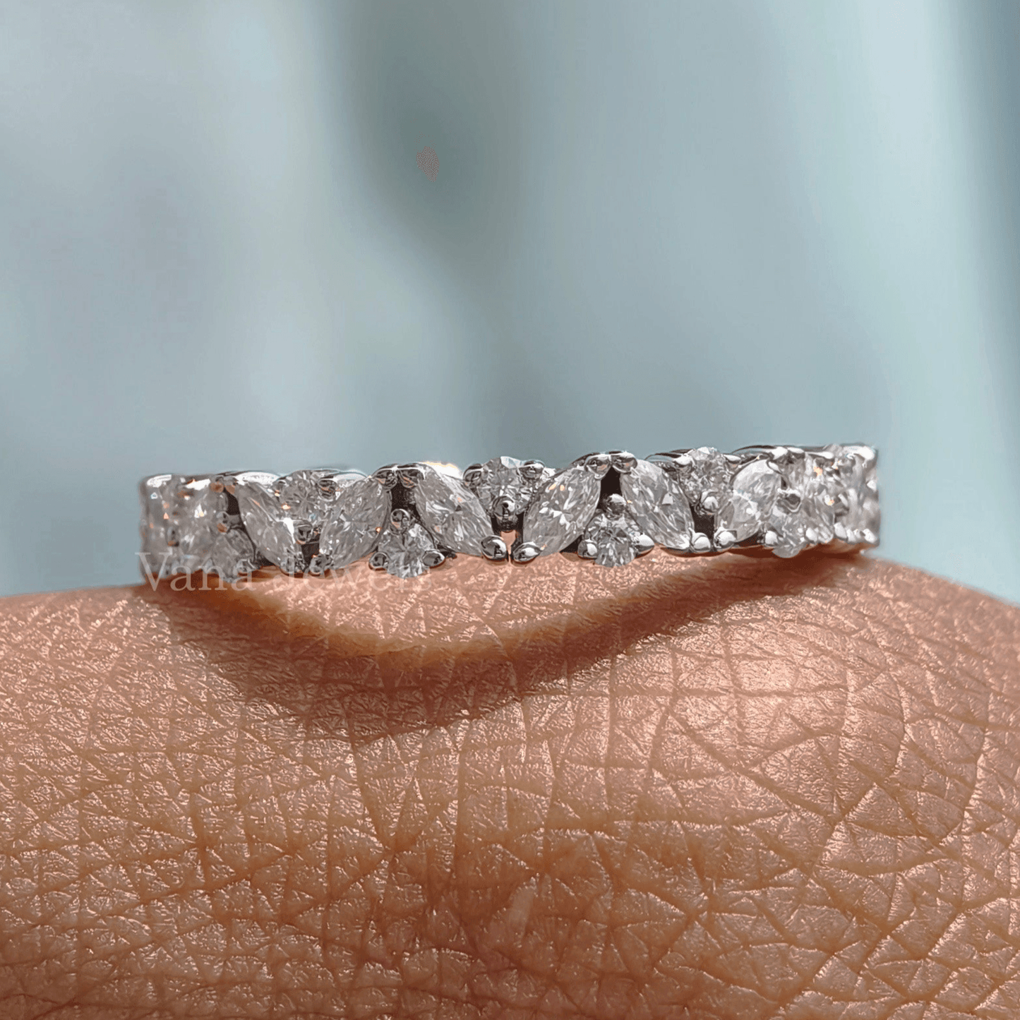 Marquise and Round Cut Moissanite Wedding Band, Full Eternity Band, Matching Band - Vana Jewels